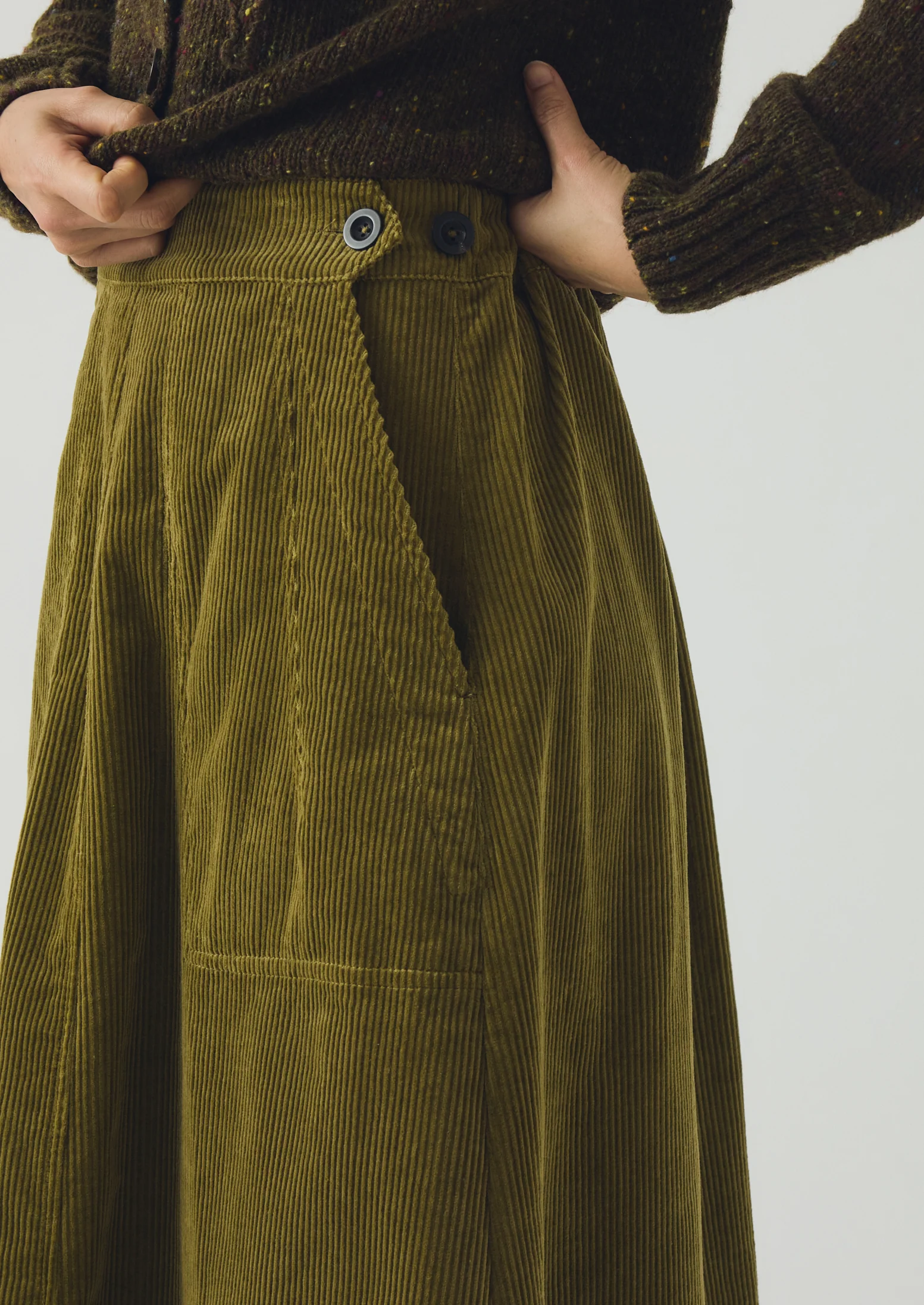 Organic Cord A Line Skirt | Antique Olive - Image 4