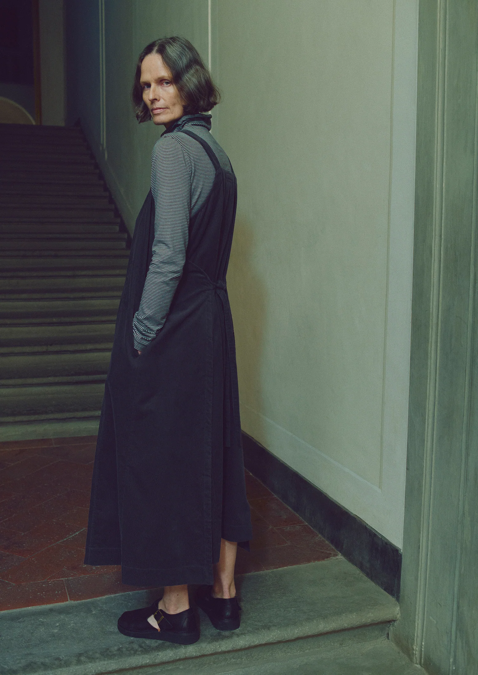 Organic Cord Apron Dress | Charcoal - Image 4