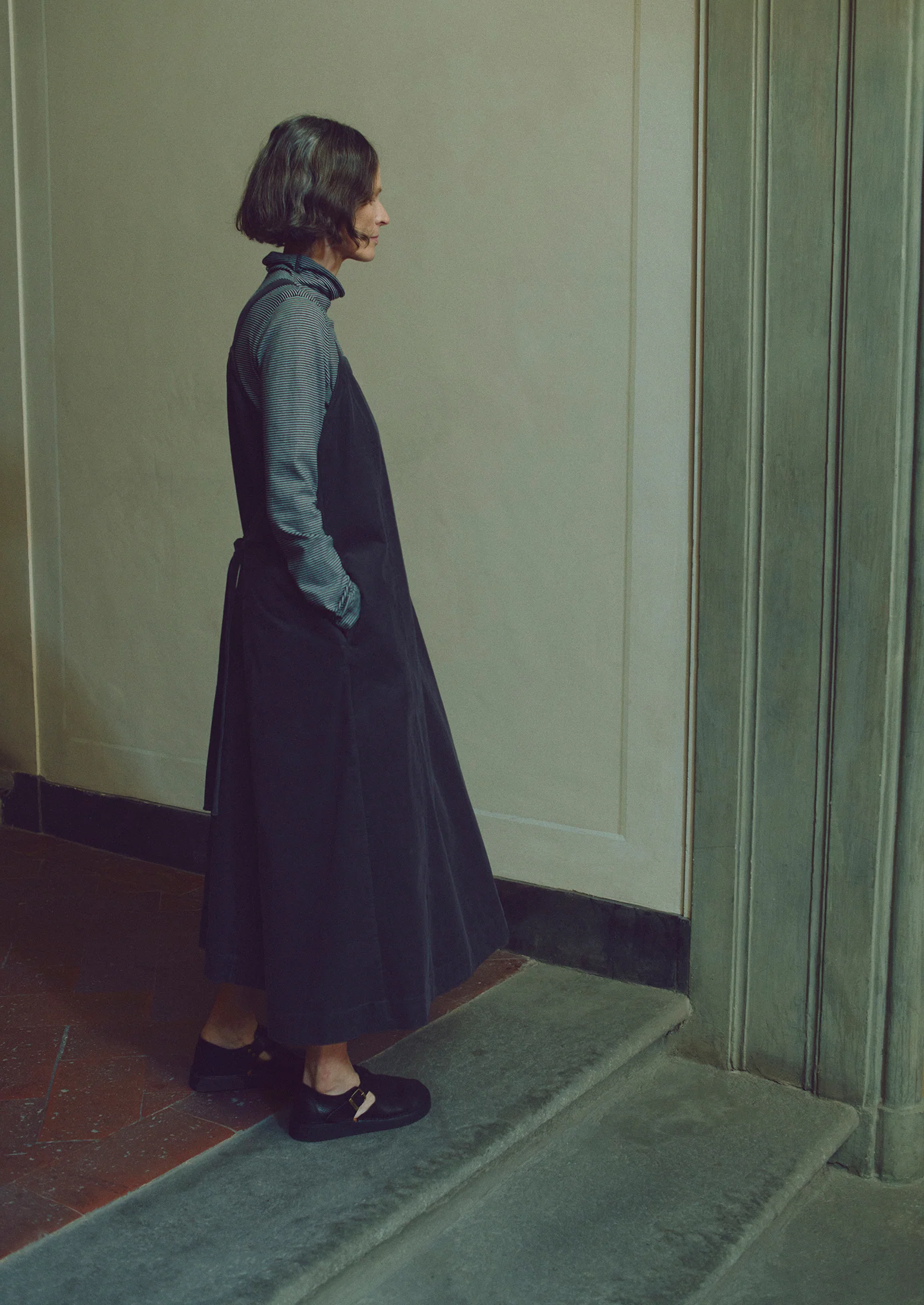Organic Cord Apron Dress | Charcoal - Image 5