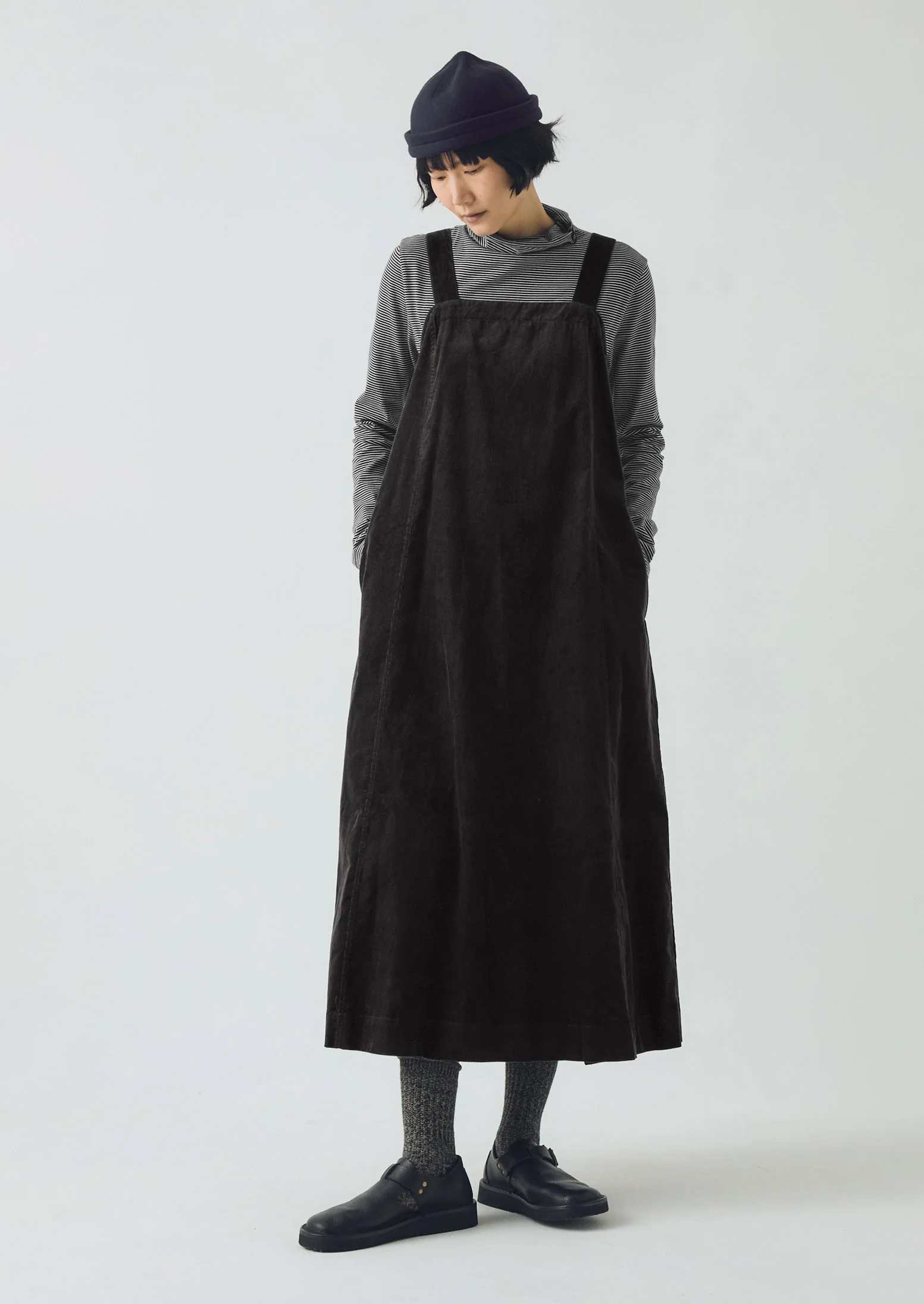 Organic Cord Apron Dress | Charcoal - Image 6
