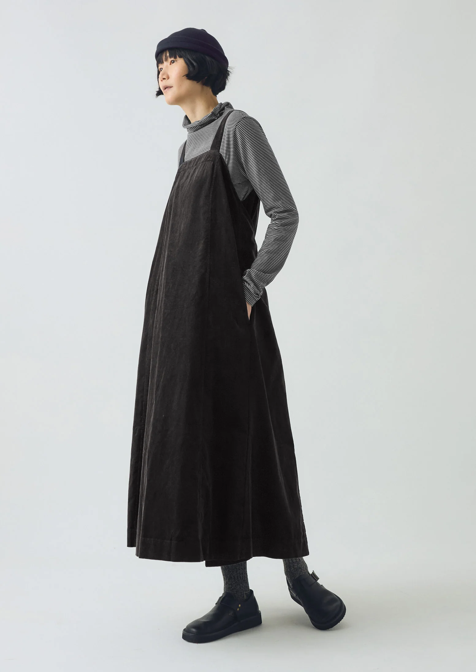 Organic Cord Apron Dress | Charcoal - Image 8