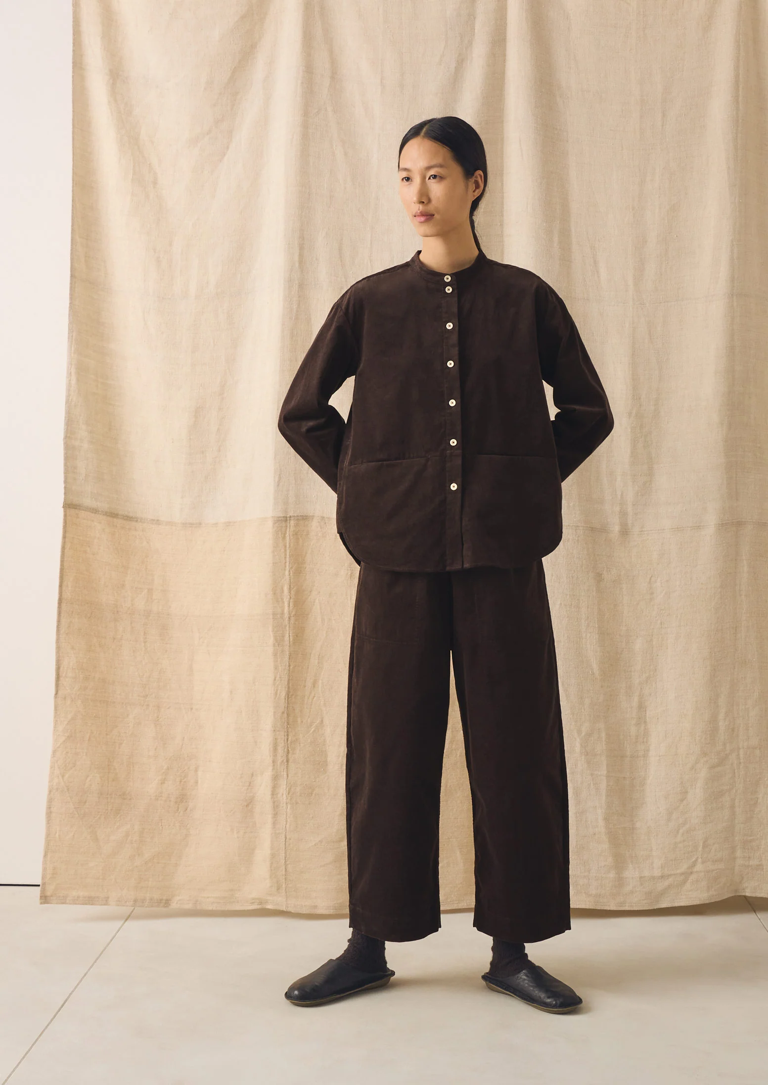 Organic Cord Barrel Leg Trousers | Bitter Chocolate - Image 2