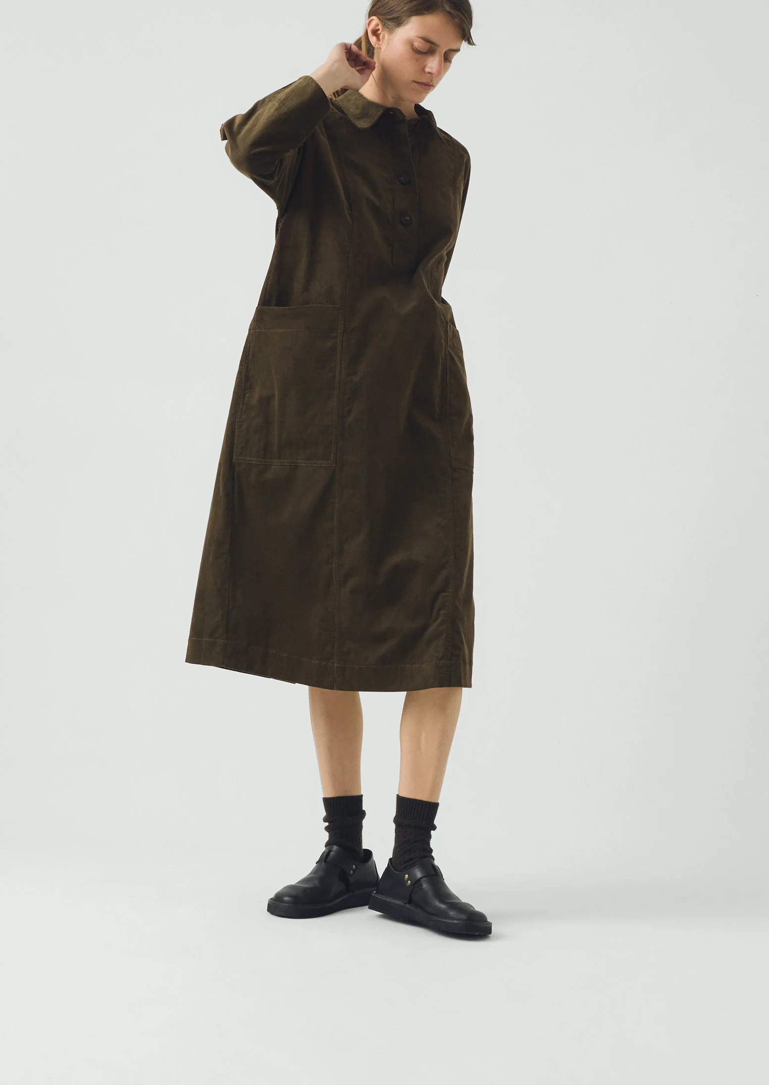 Organic Cord Tunic Dress | Tent Green - Image 2