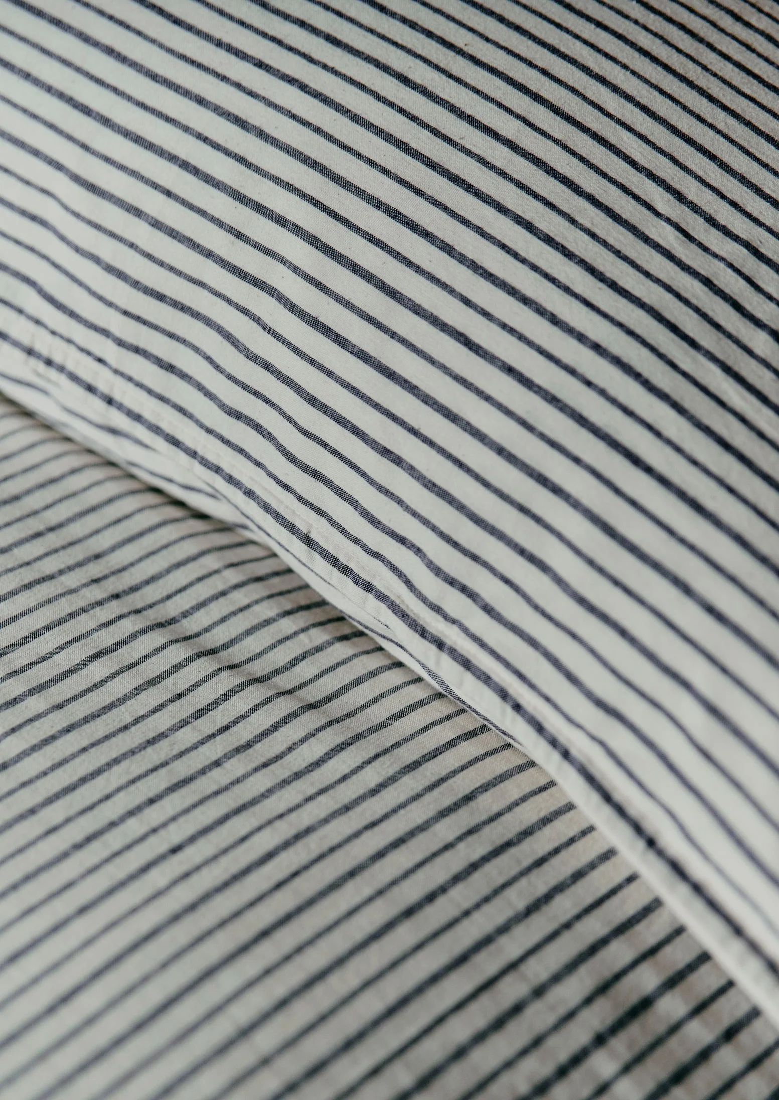 Pyjama Stripe Cotton Housewife Pillowcase | Navy/Ecru - Image 3