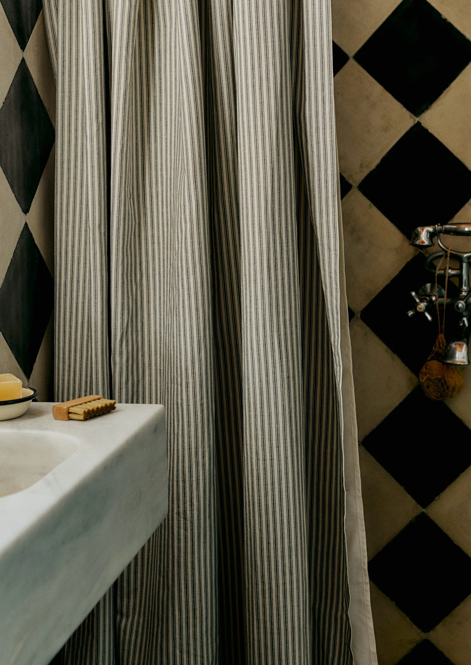 Organic Ticking Stripe Shower Curtain | Ecru/Graphite - Image 2
