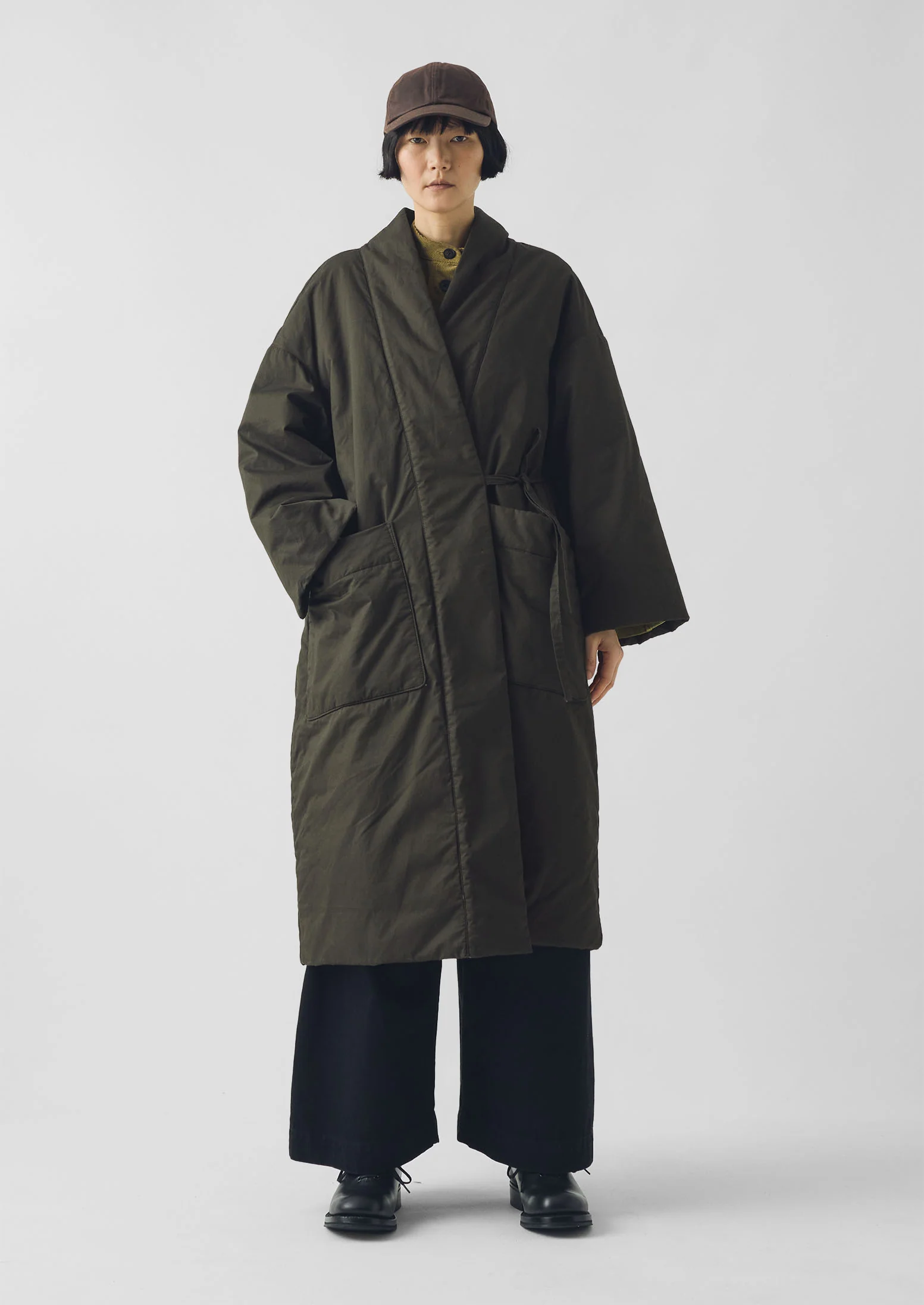 Padded Cotton Wrap Coat | Iron Green - Image 2