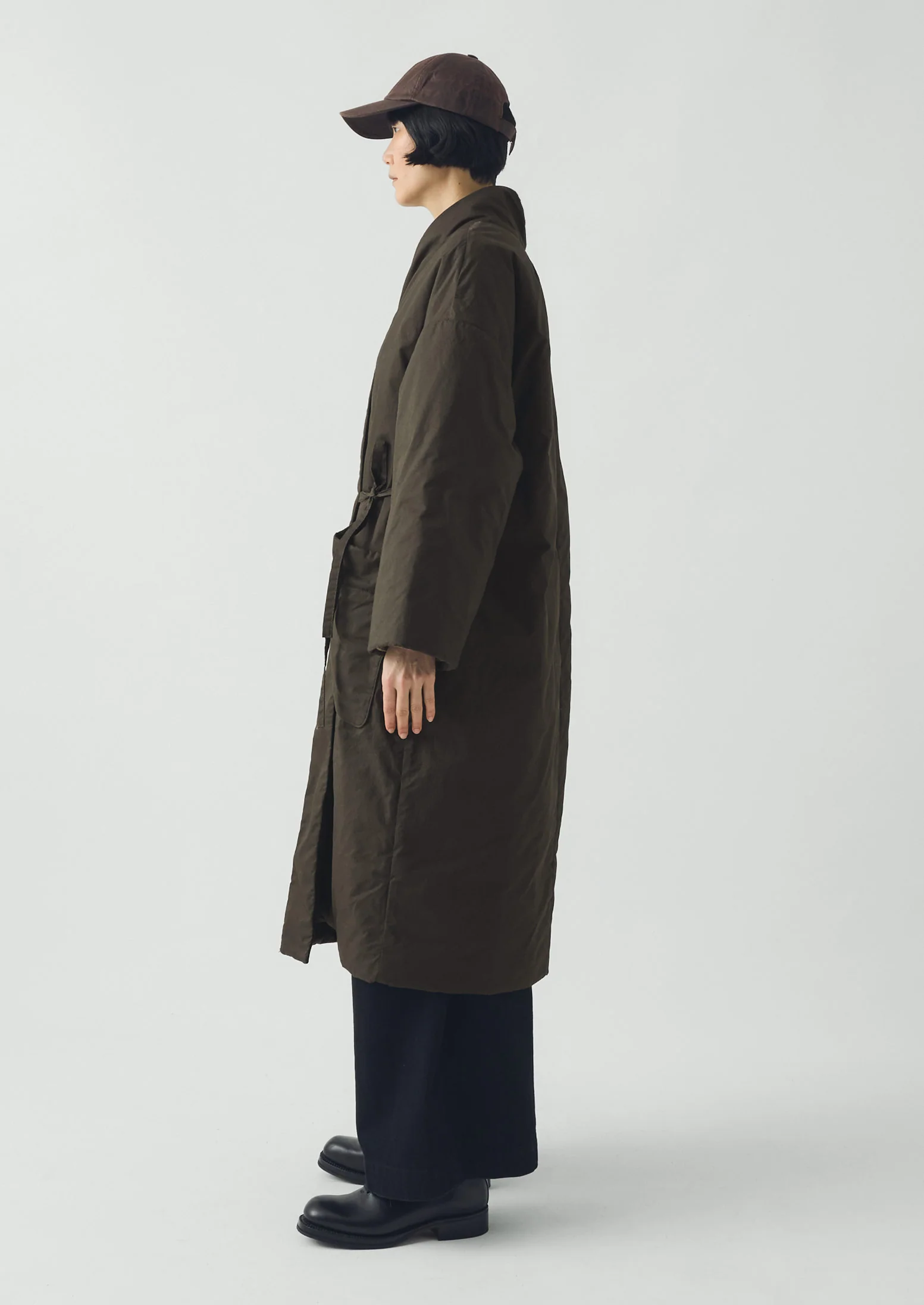 Padded Cotton Wrap Coat | Iron Green - Image 6