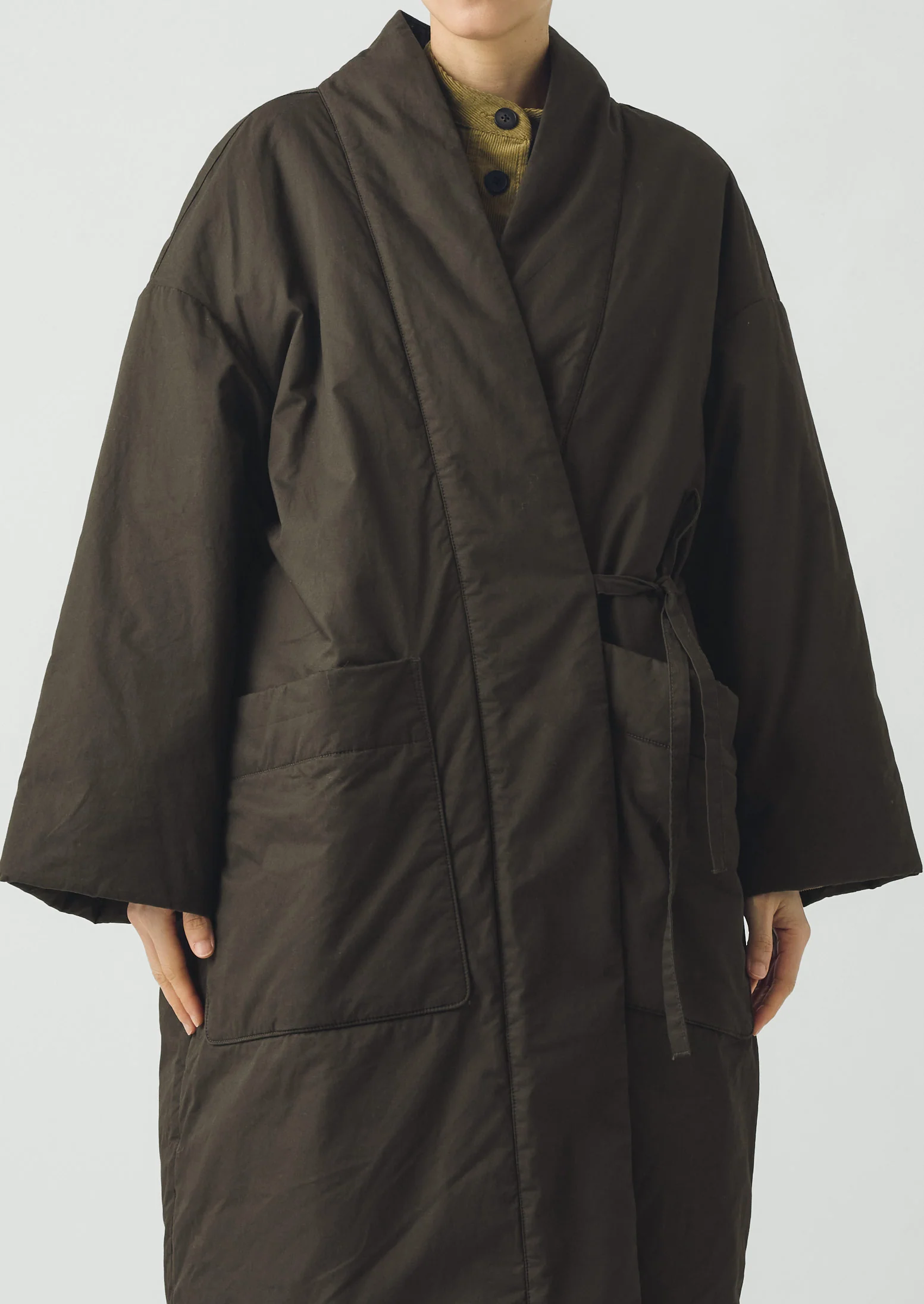 Padded Cotton Wrap Coat | Iron Green - Image 8