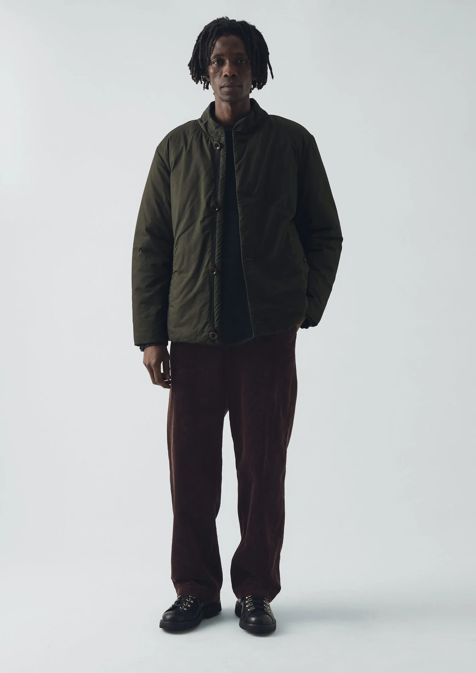 Padded Stand Collar Jacket | Iron Green - Image 2