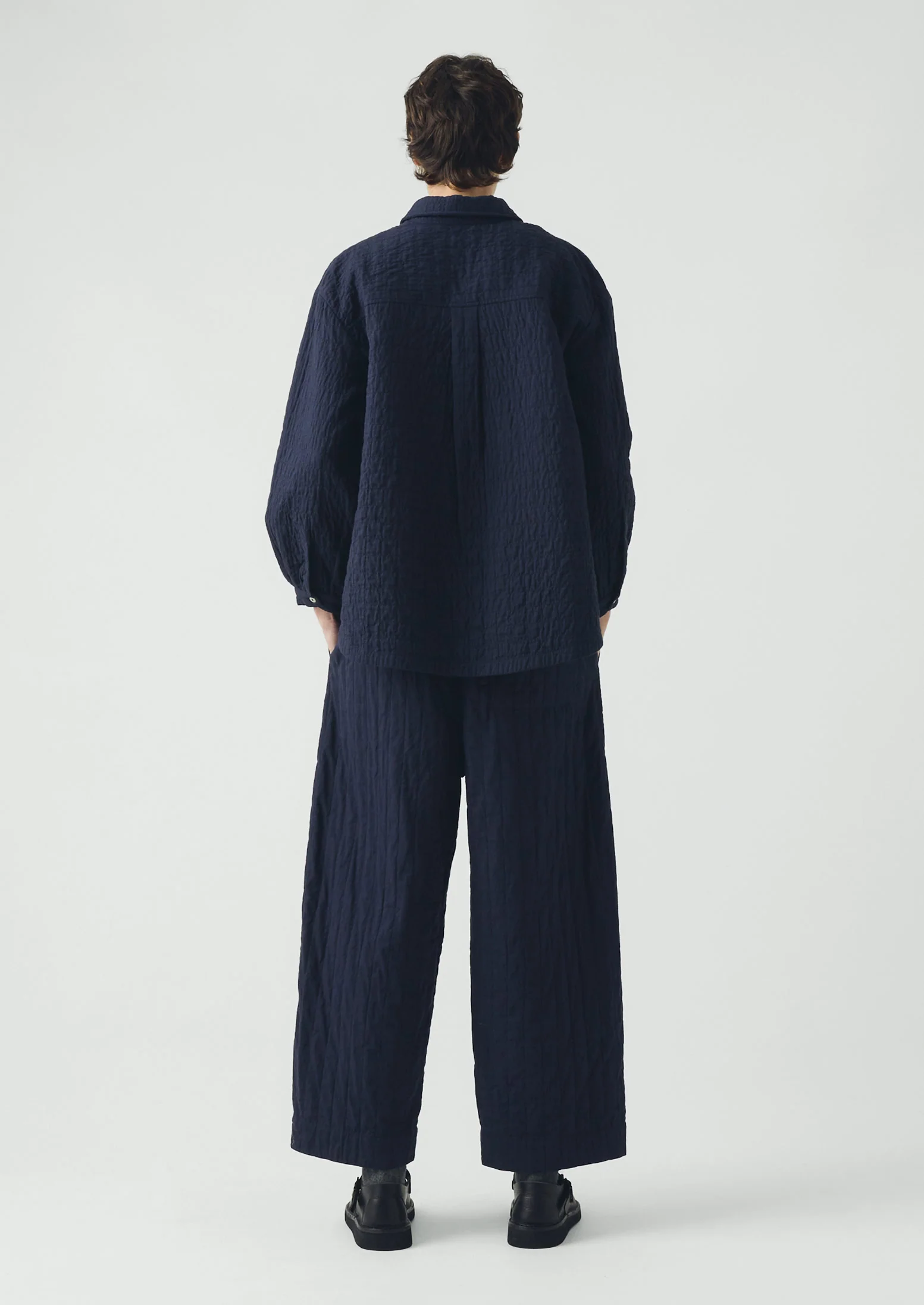 Quilted Cotton Barrel Leg Trousers | Indigo Blue - Image 5