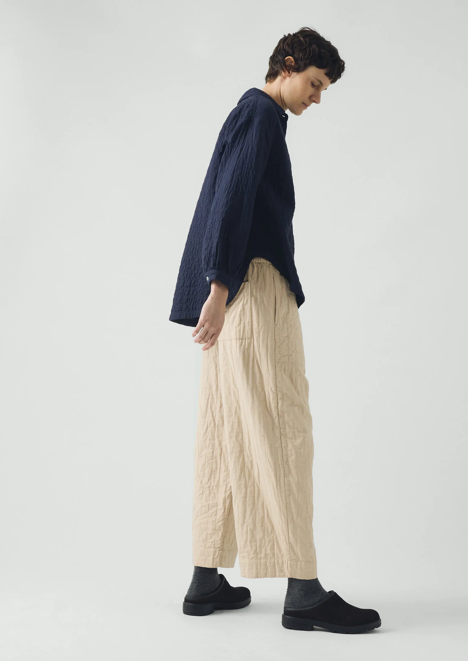 Quilted Cotton Barrel Leg Trousers | Warm Stone - Image 6