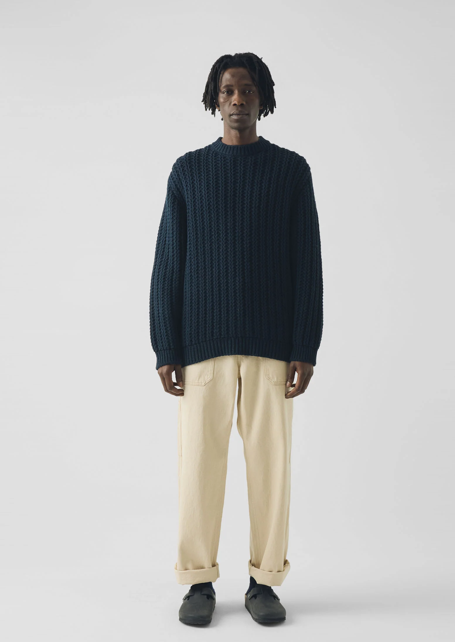 Racked Wool Cotton Sweater | Darkest Navy - Image 2