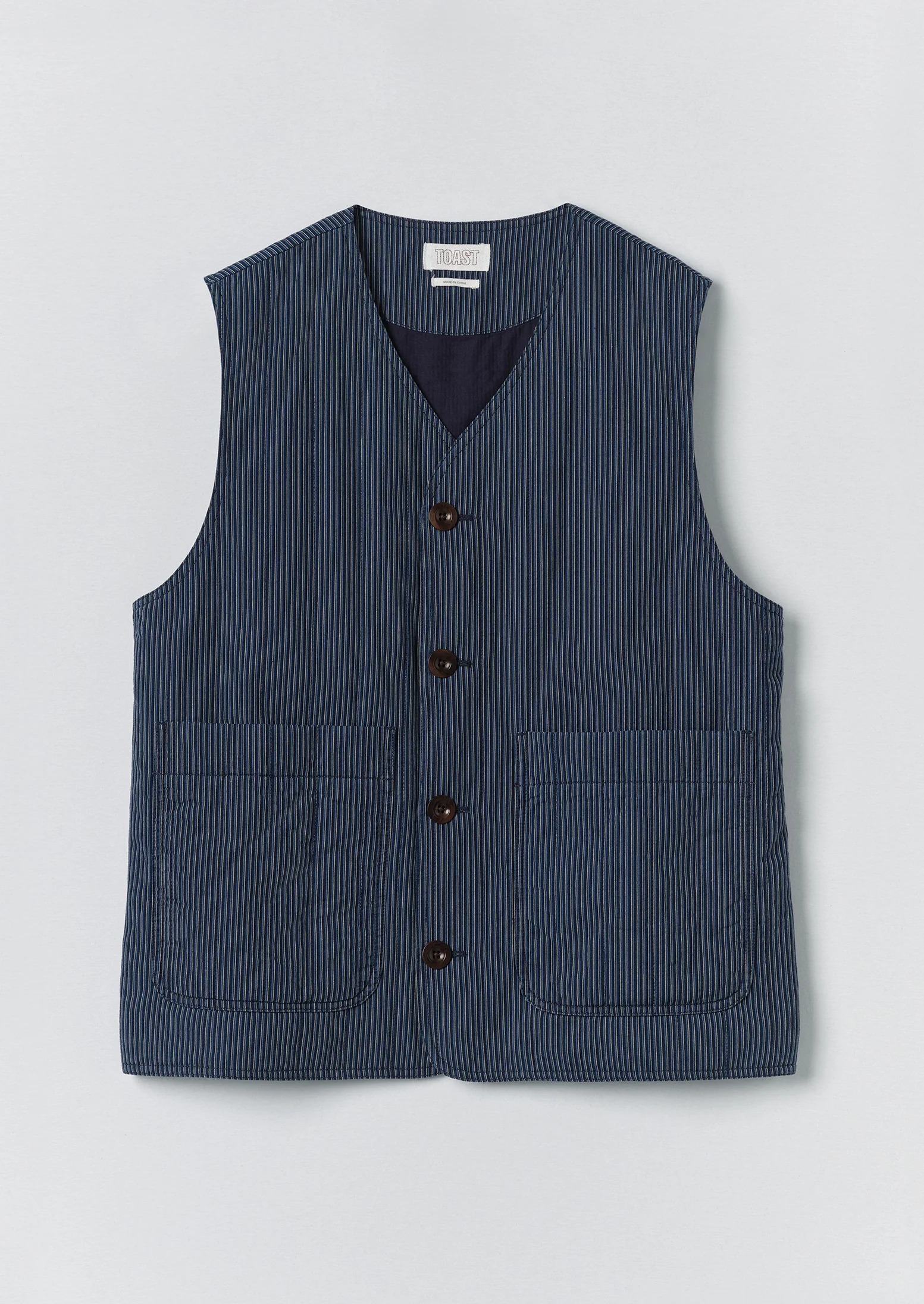 Railroad Stripe Padded Gilet | Denim Blue