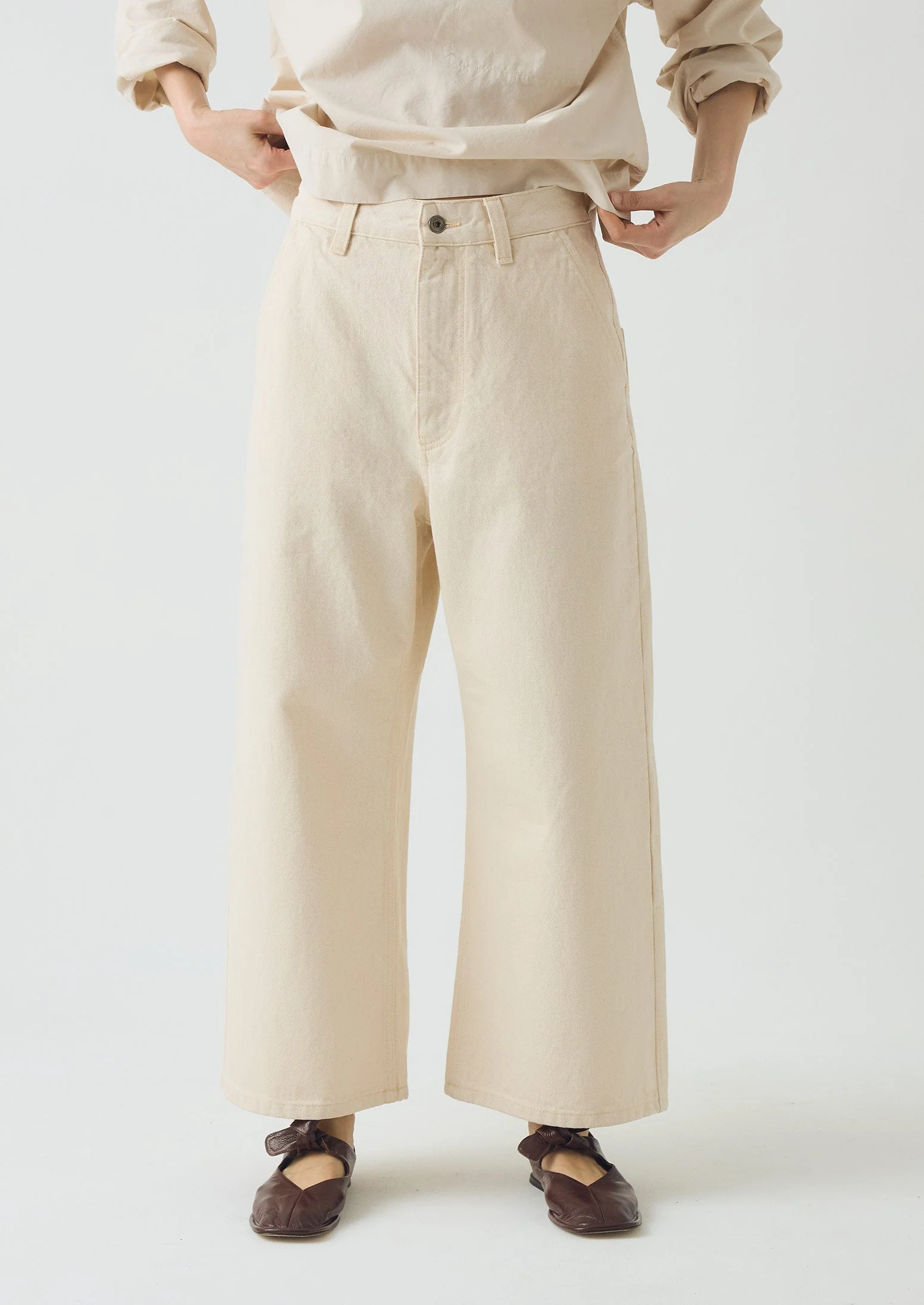 Relaxed Wide Leg Denim Trousers | Ecru - Image 6