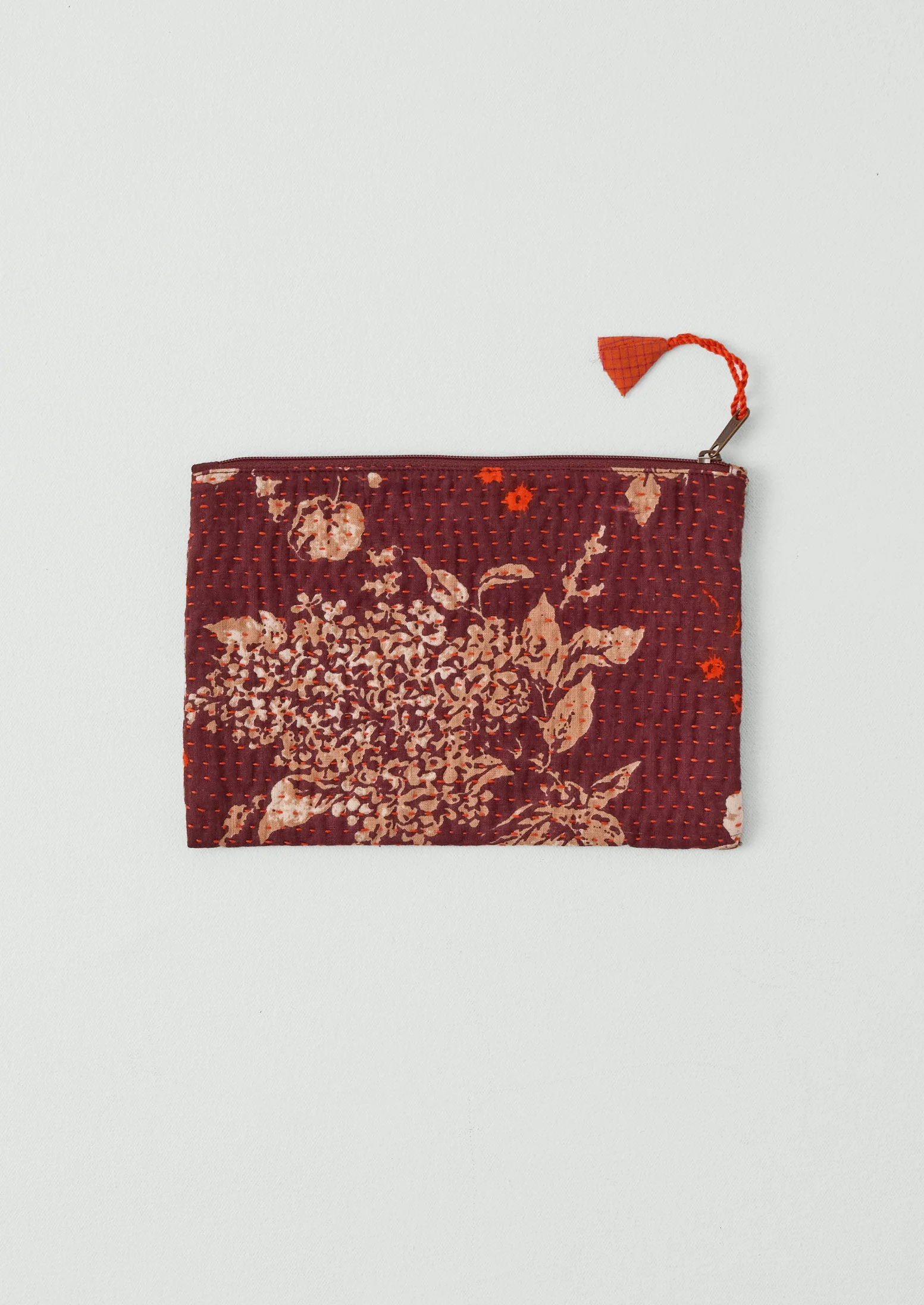Remnant Fabric Kantha Pouch | Burgundy/Poppy
