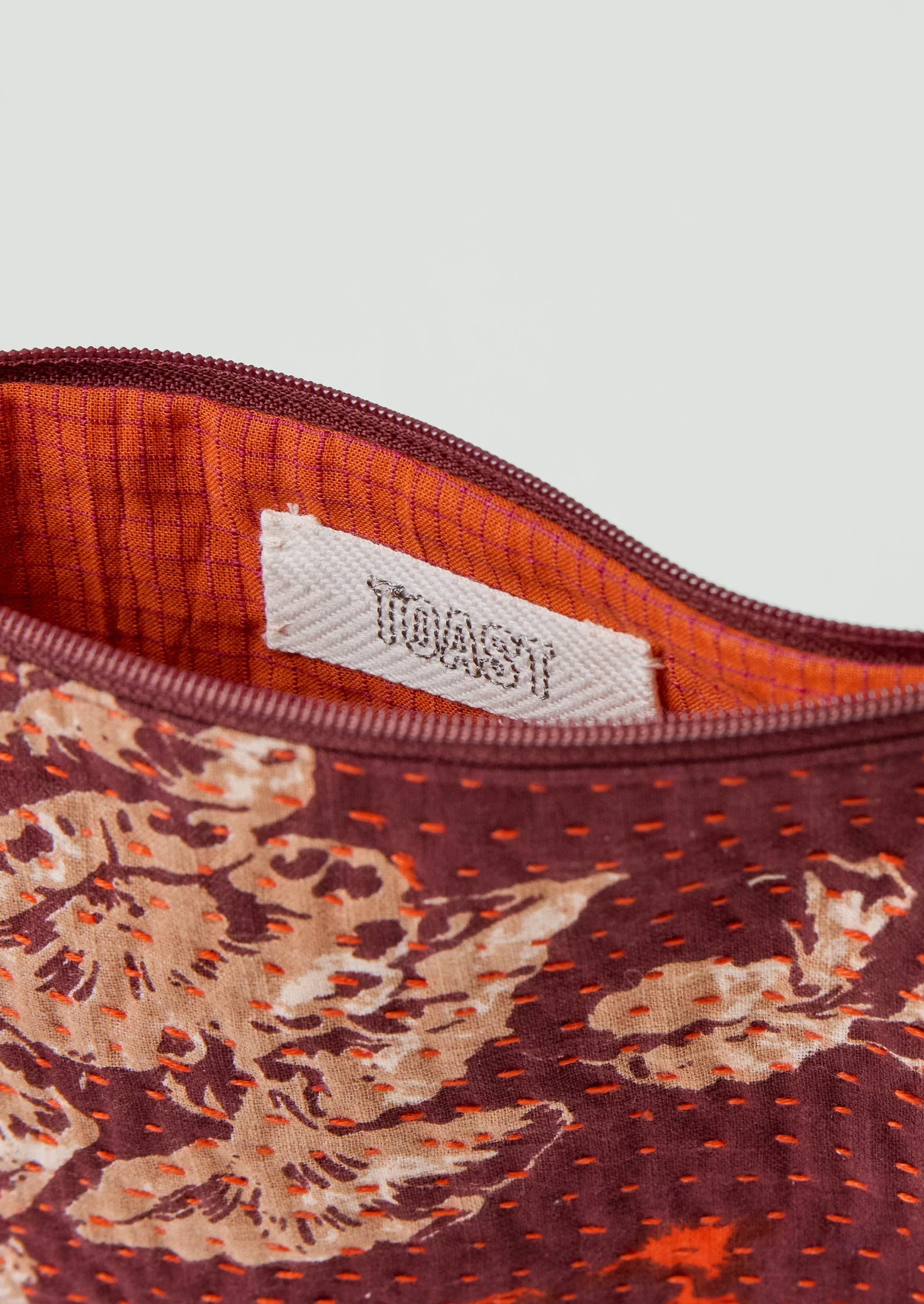 Remnant Fabric Kantha Pouch | Burgundy/Poppy - Image 2