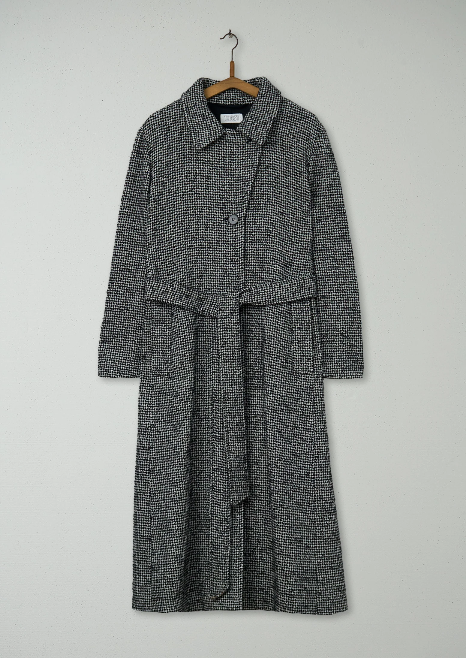 Reworn Wool Dogtooth Belted Coat Size 16 (115) | Multi