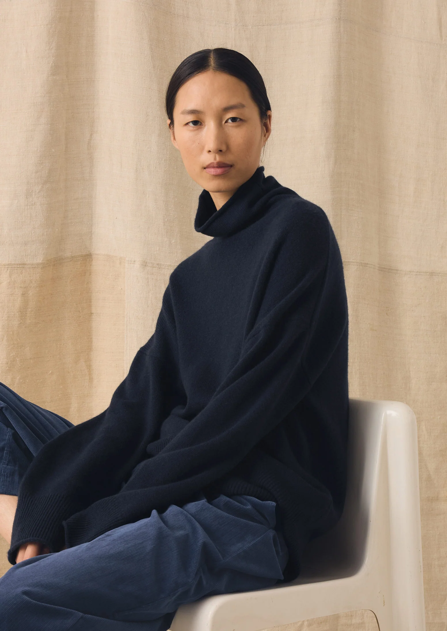 Roll Neck Wool Cashmere Sweater | Ink Blue - Image 2