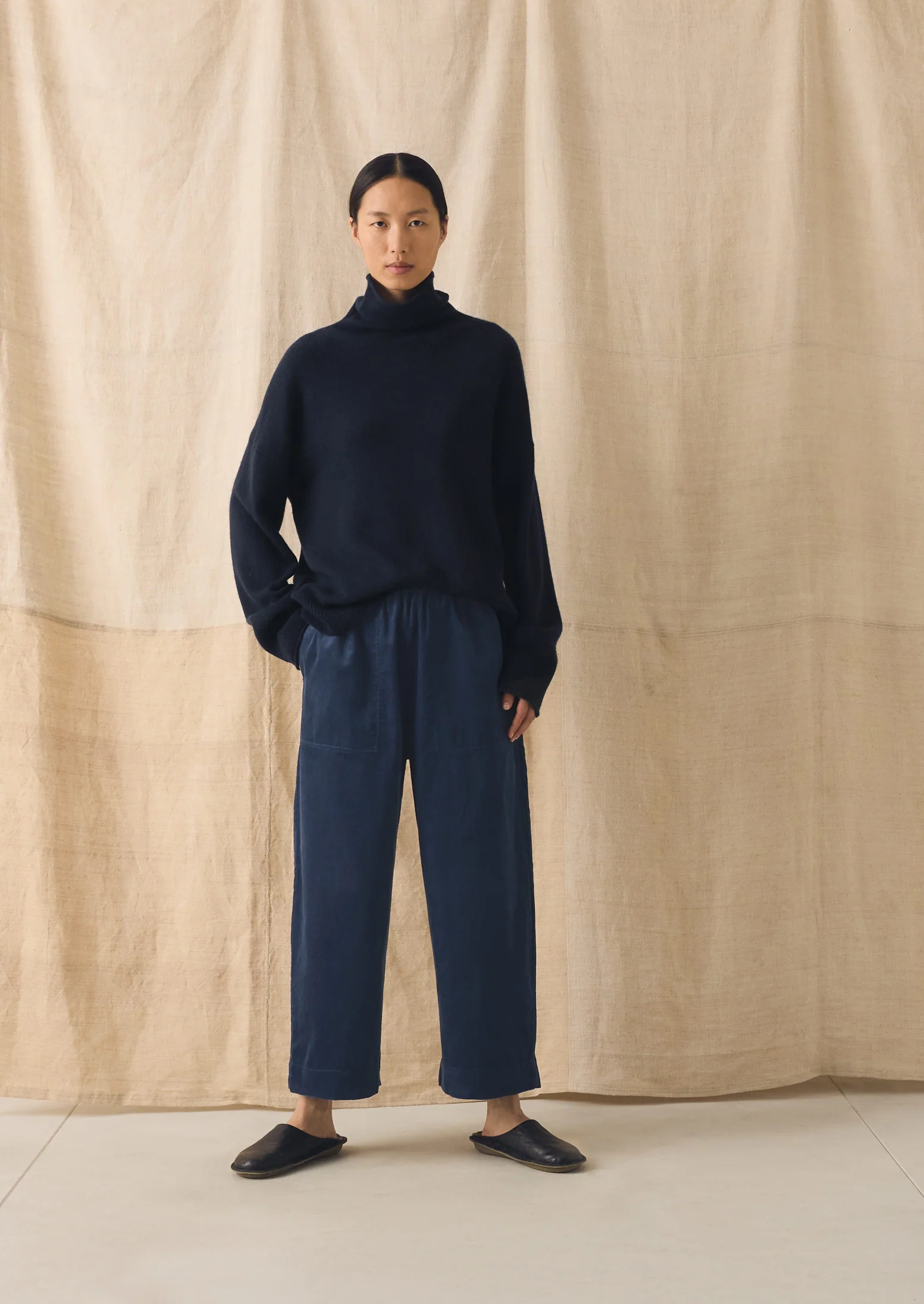 Roll Neck Wool Cashmere Sweater | Ink Blue - Image 3