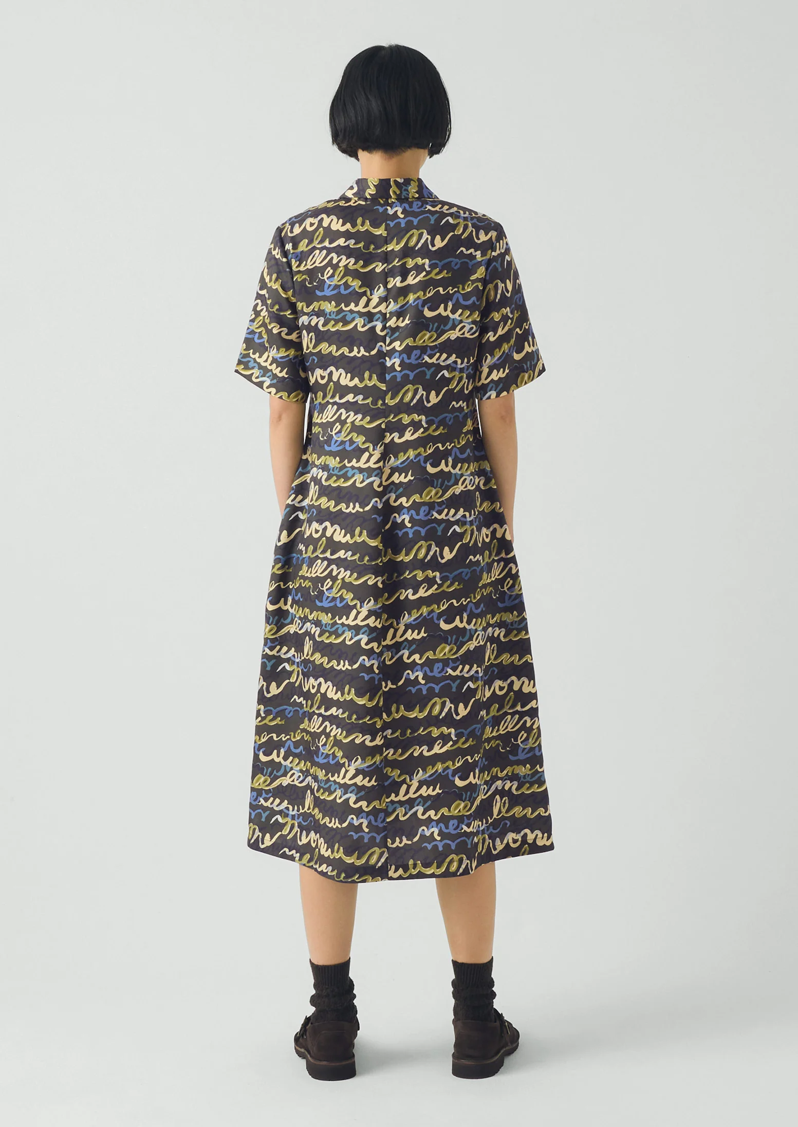 Script Print Fluid Shirt Dress | Avocado Rind - Image 5