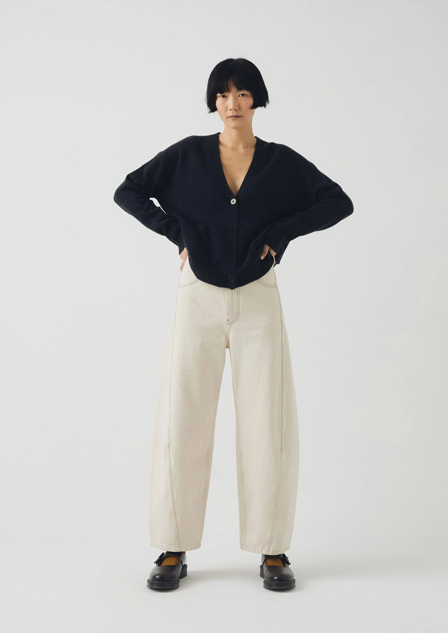 Sculptural Seamed Denim Trousers | Ecru - Image 3
