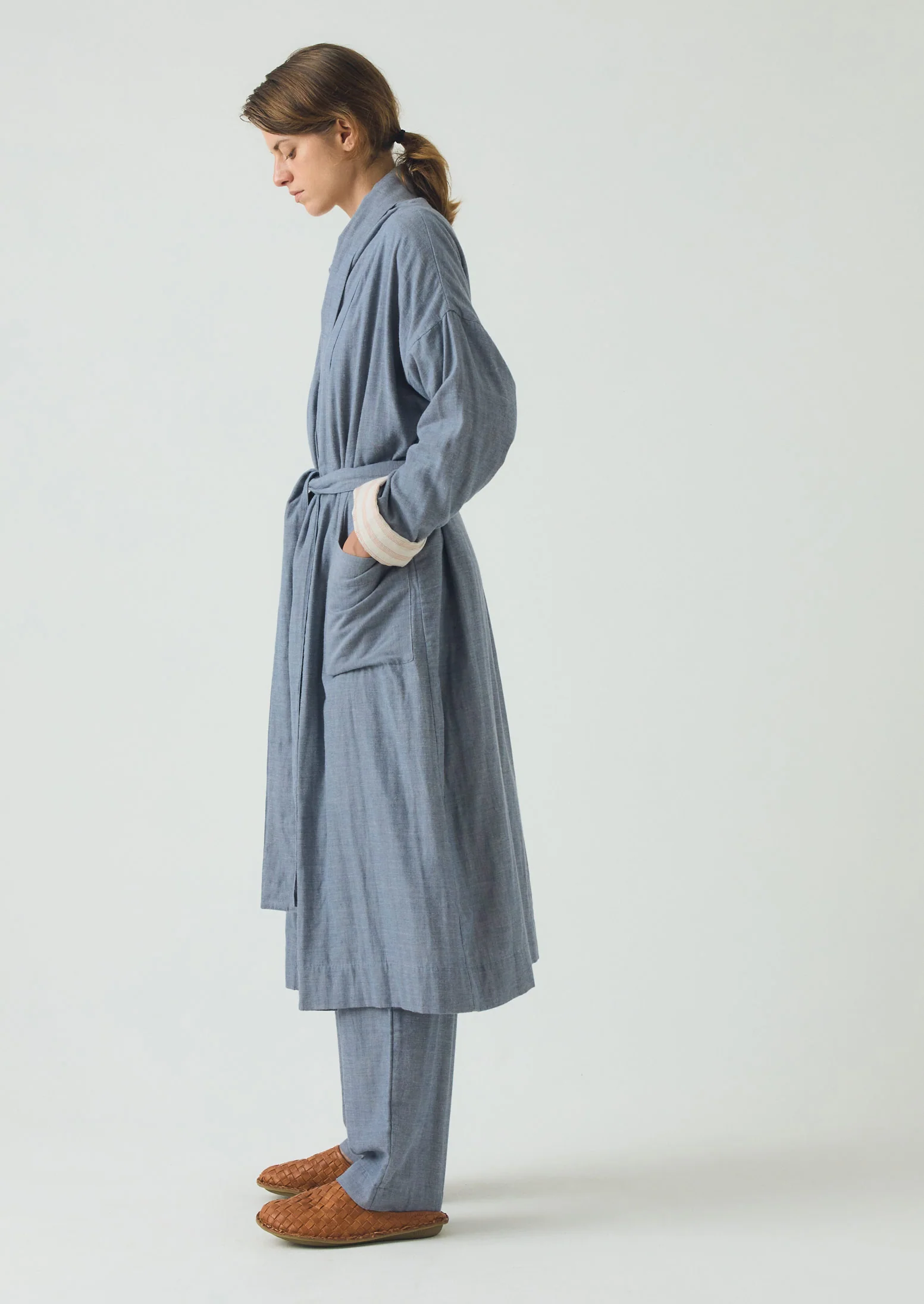 Soft Double Faced Cotton Gown | Blue Chambray - Image 4