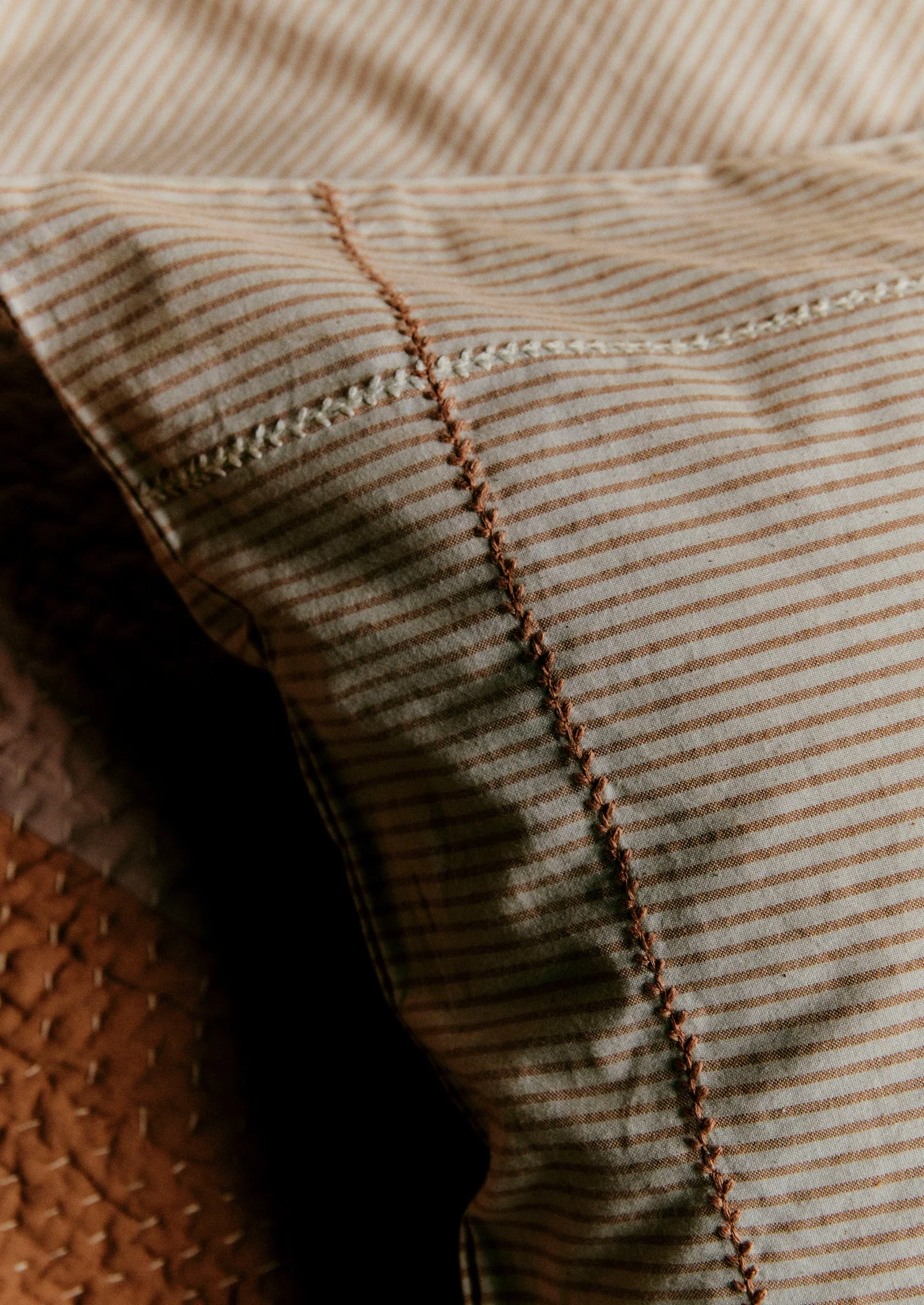 Soft Stripe Cotton Housewife Pillowcase | Clay/Ecru - Image 2