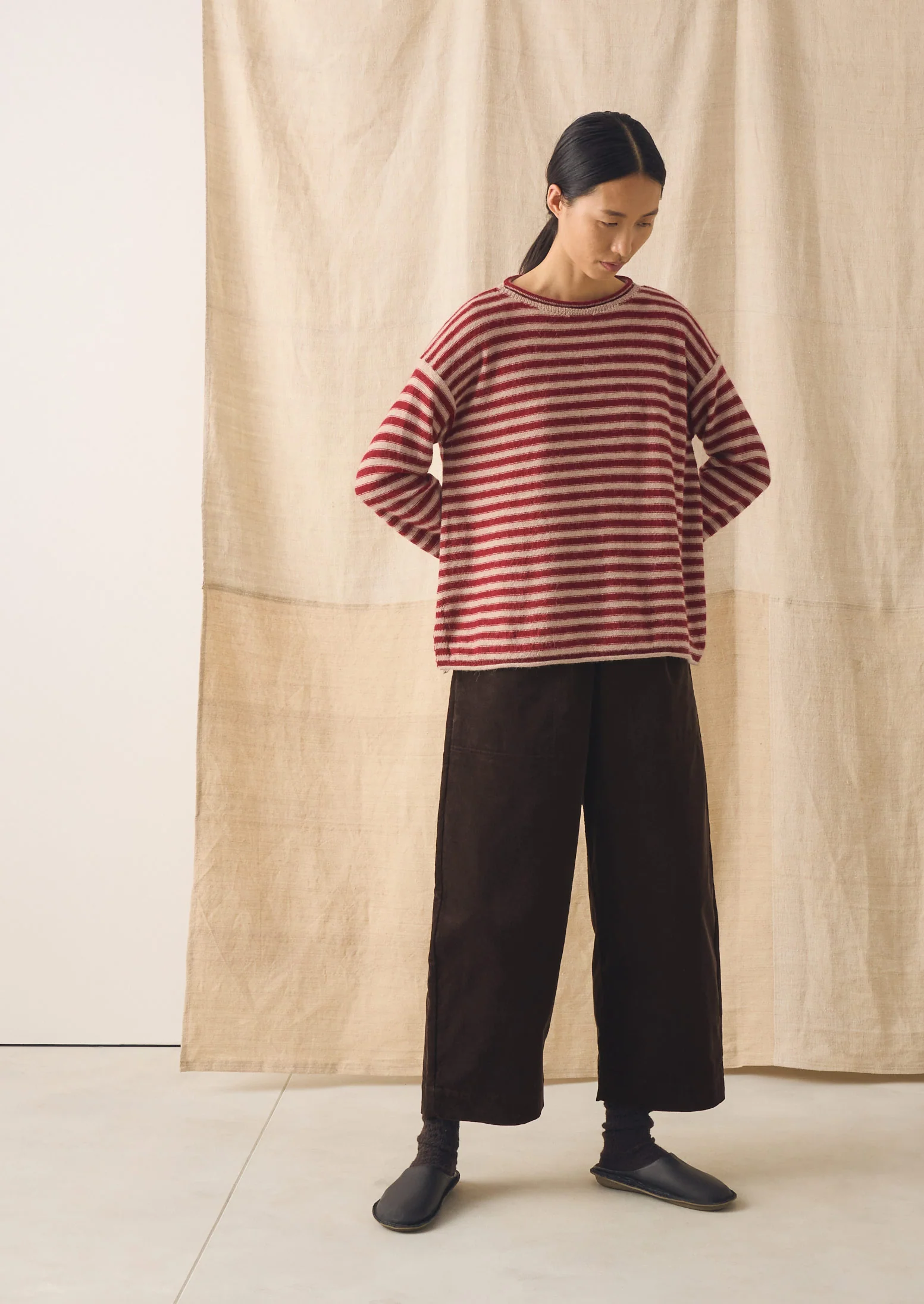 Stripe Alpaca Wool Sweater | Oatmeal/Red - Image 2