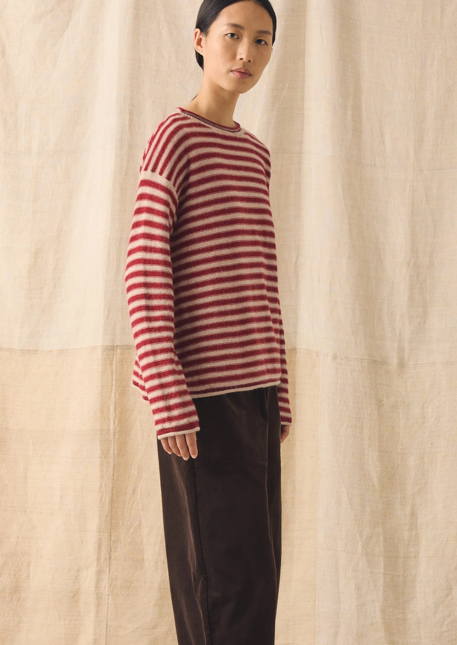Stripe Alpaca Wool Sweater | Oatmeal/Red - Image 3
