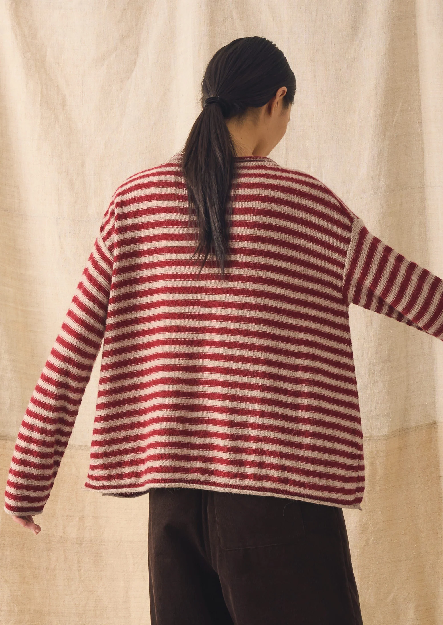 Stripe Alpaca Wool Sweater | Oatmeal/Red - Image 4