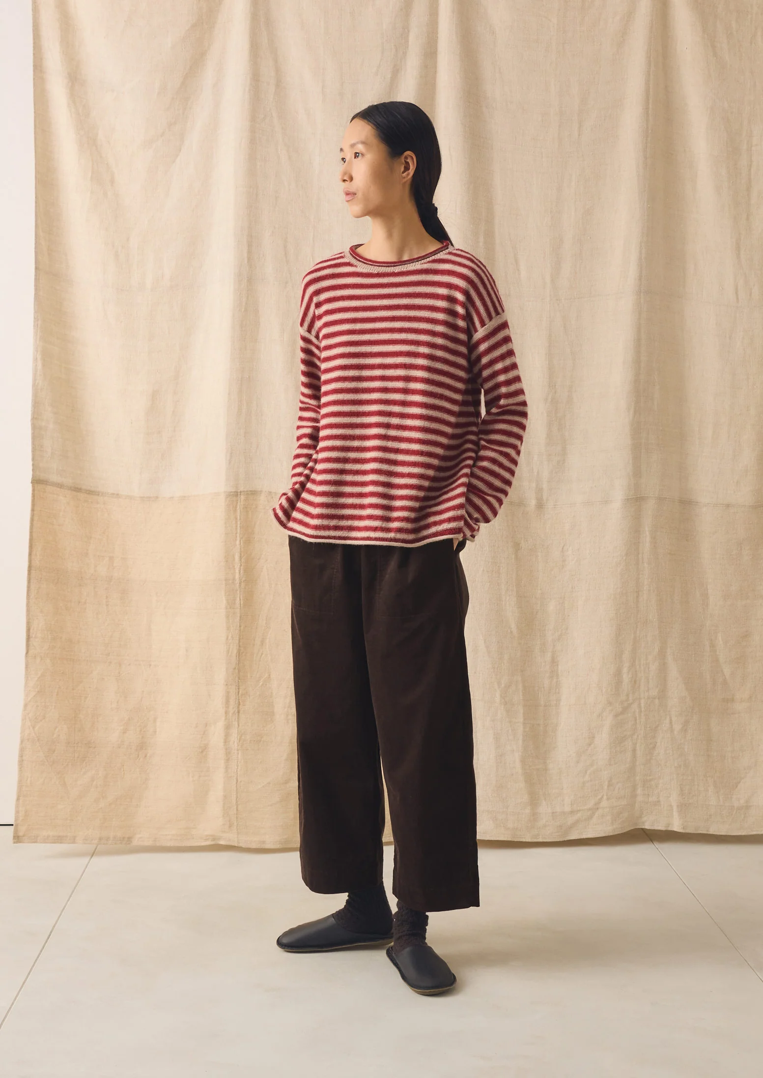 Stripe Alpaca Wool Sweater | Oatmeal/Red - Image 5
