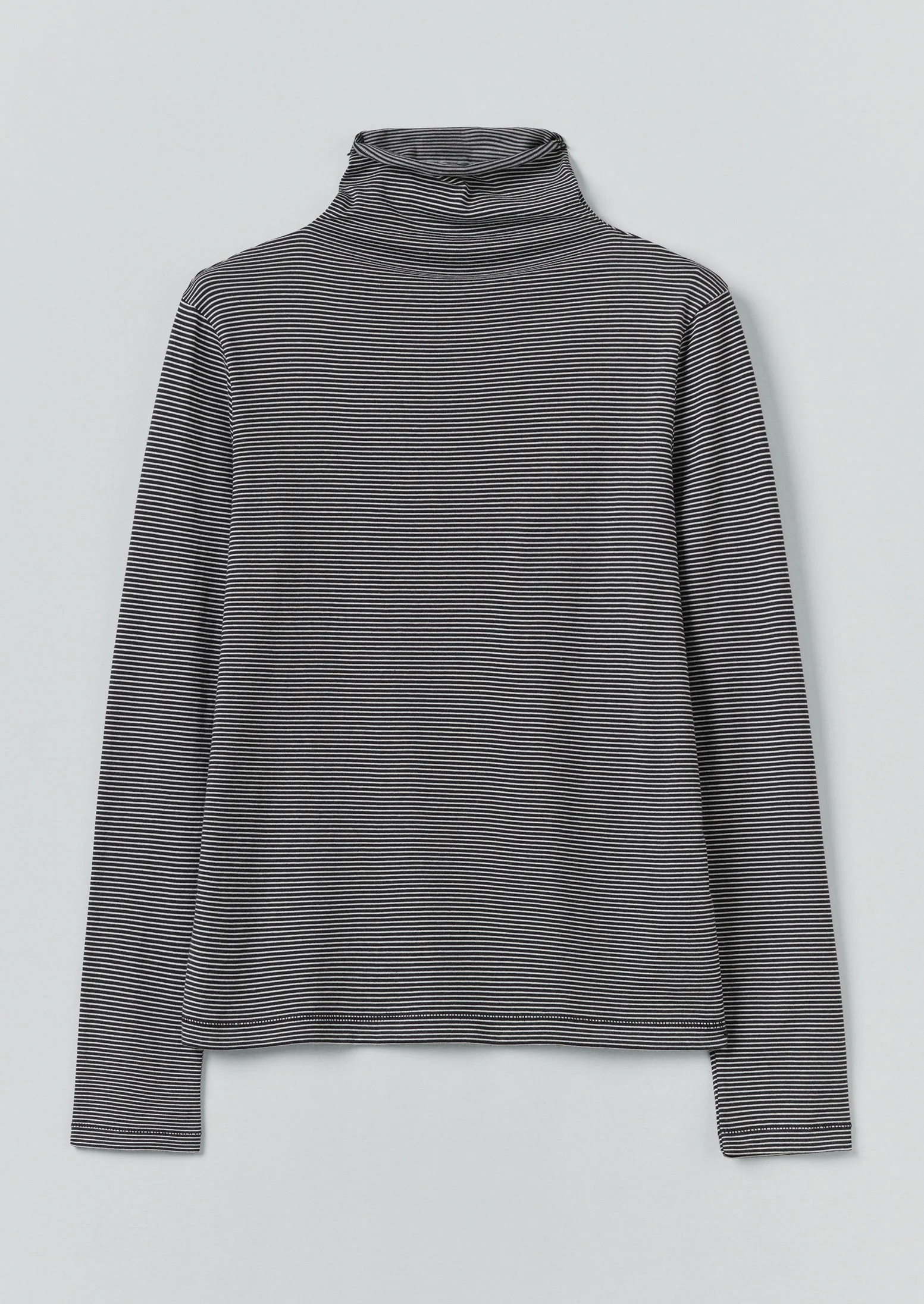 Stripe Cotton High Neck Tee | Dark Navy/Ecru