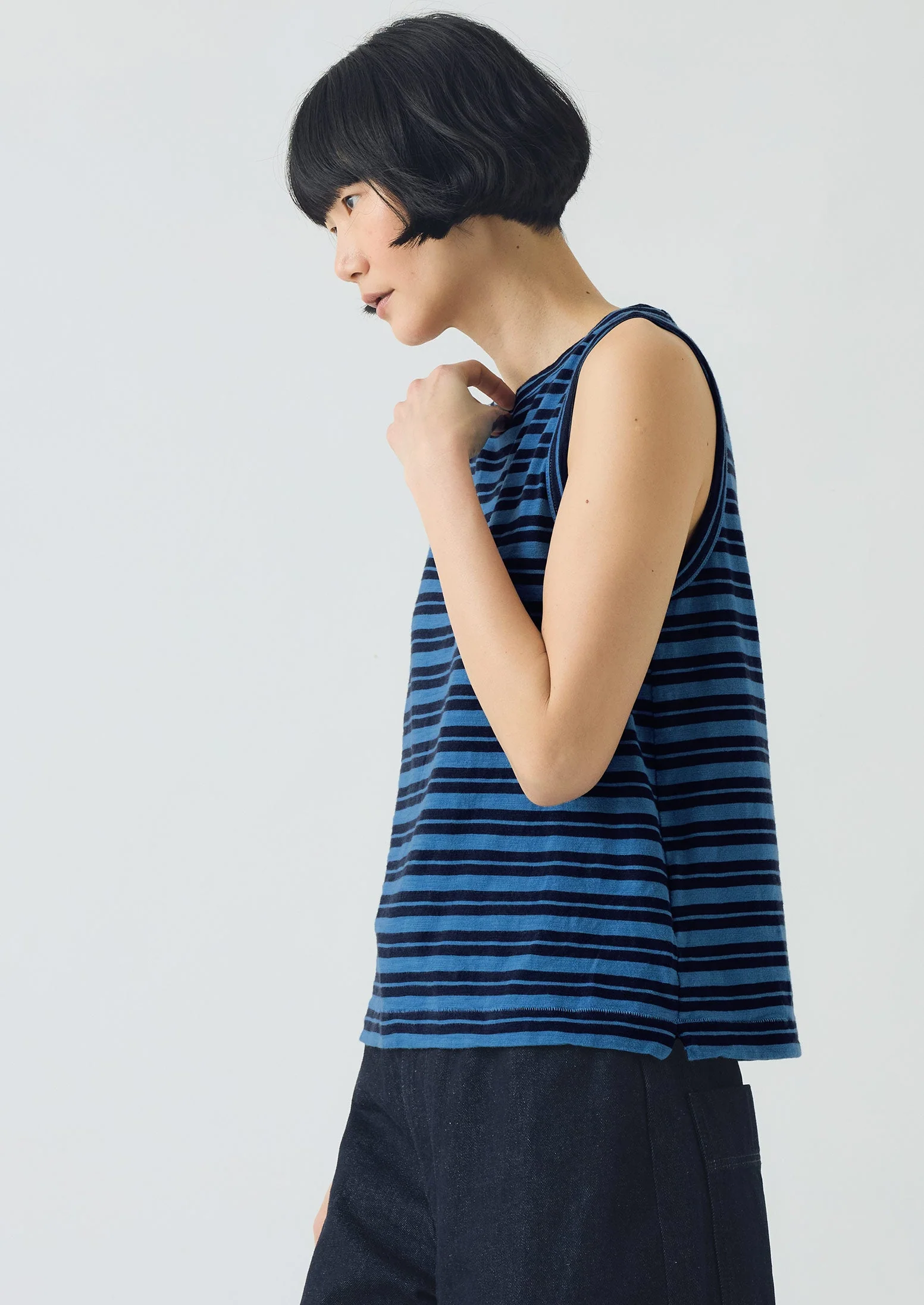 Stripe Cotton Tank Top | Navy/Celestial Blue - Image 2