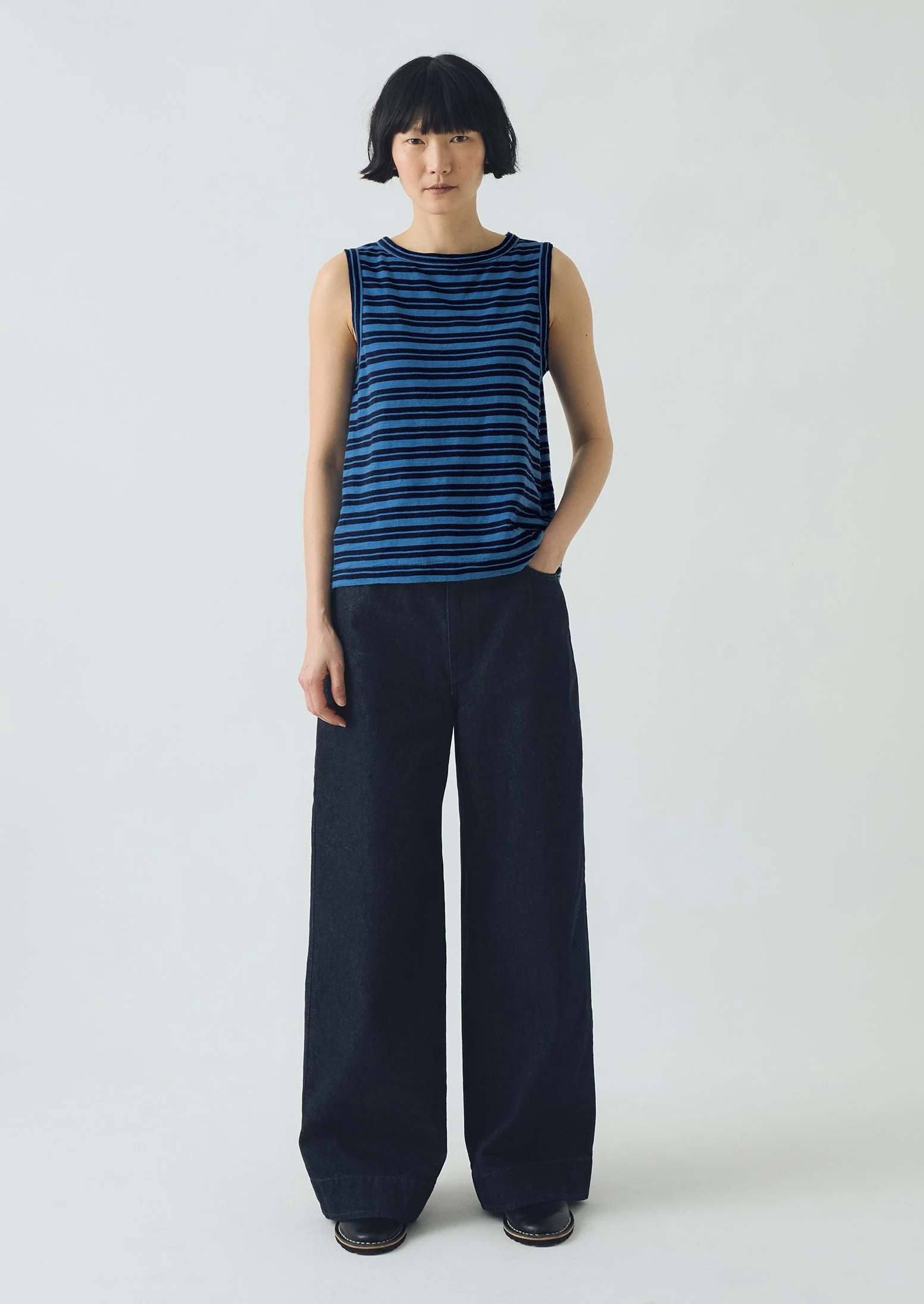 Stripe Cotton Tank Top | Navy/Celestial Blue - Image 3