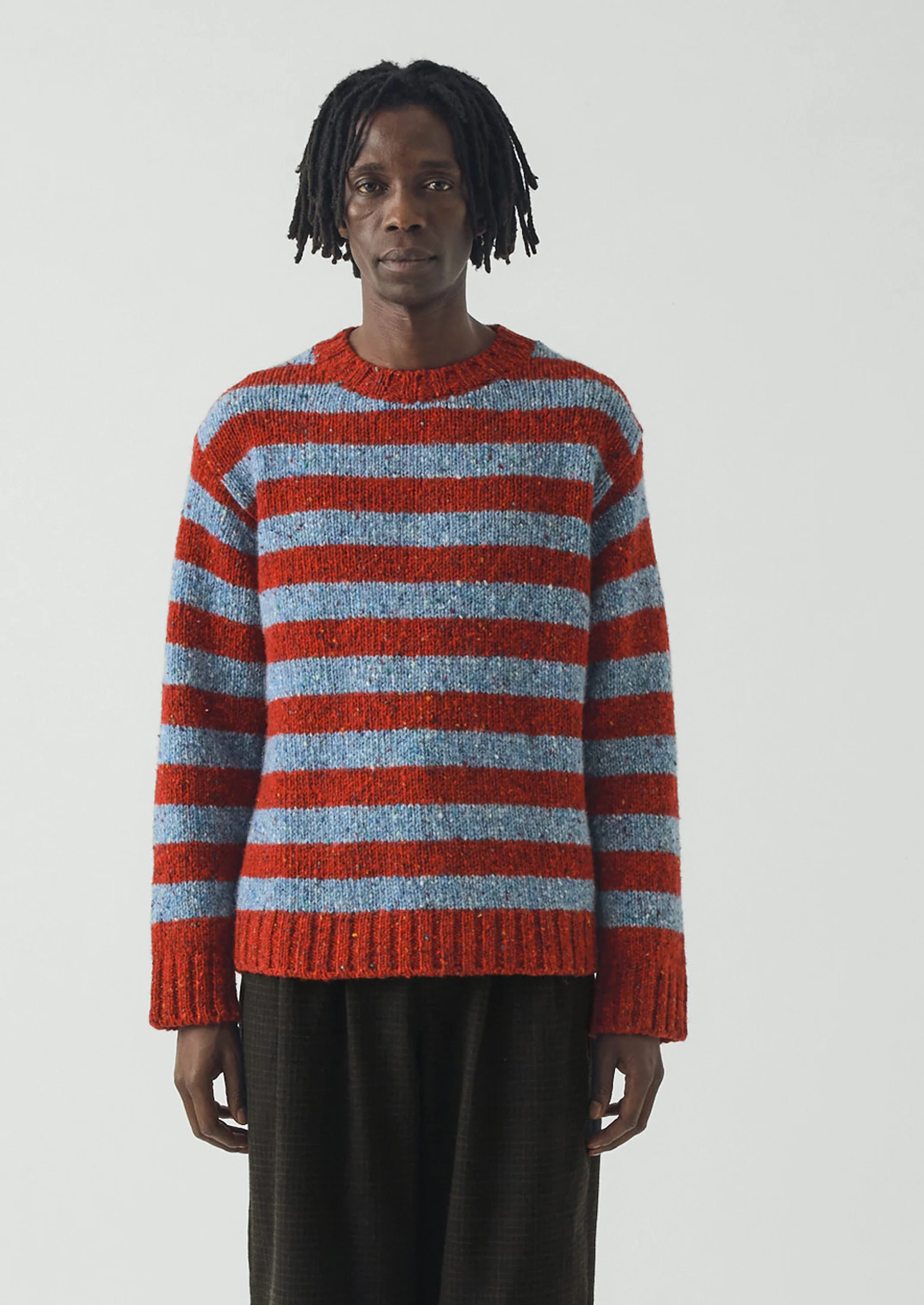 Stripe Donegal Wool Crew Neck Sweater | Red/Blue - Image 2