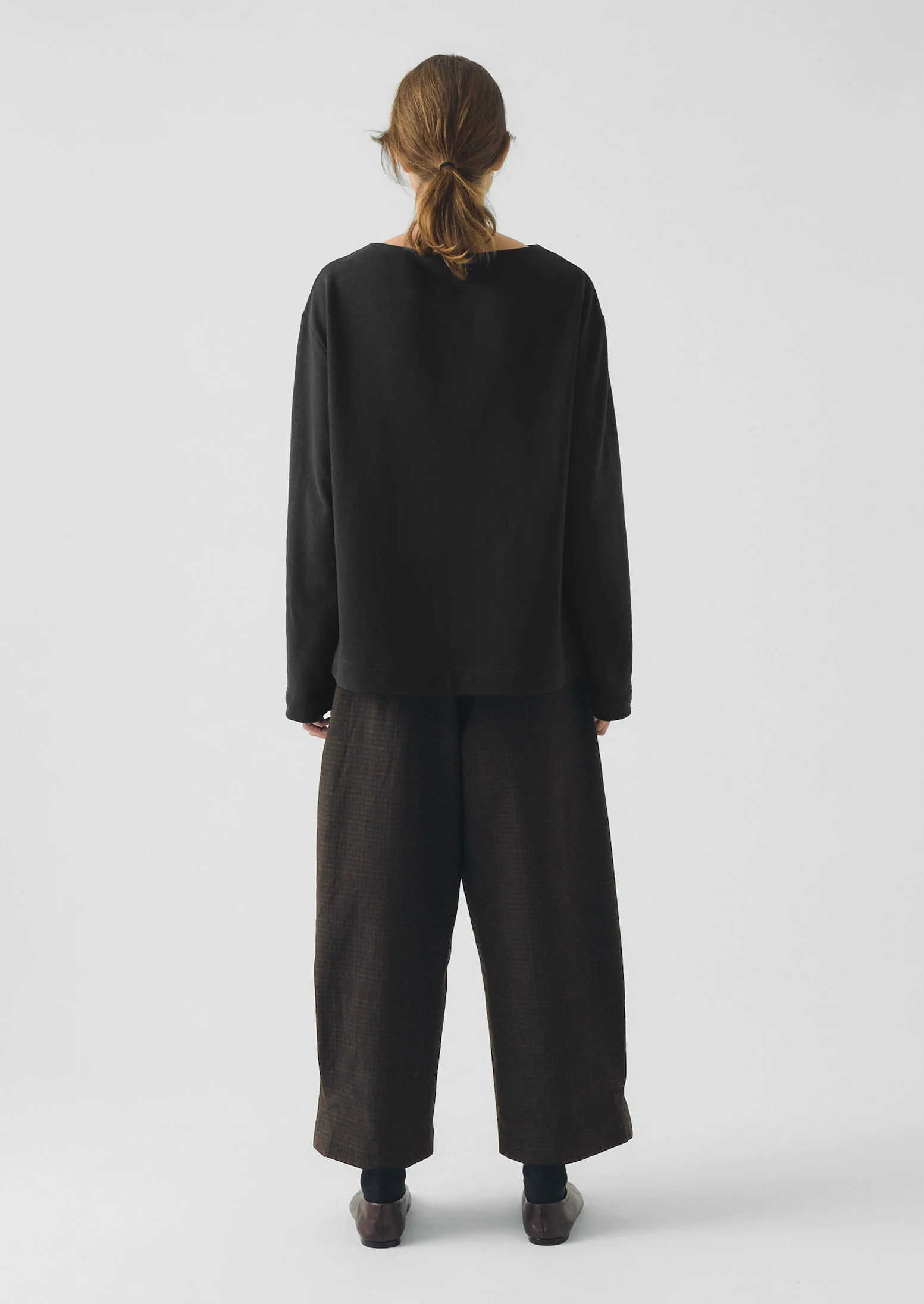 Check Cotton Wool Wide Leg Trousers | Slate - Image 5