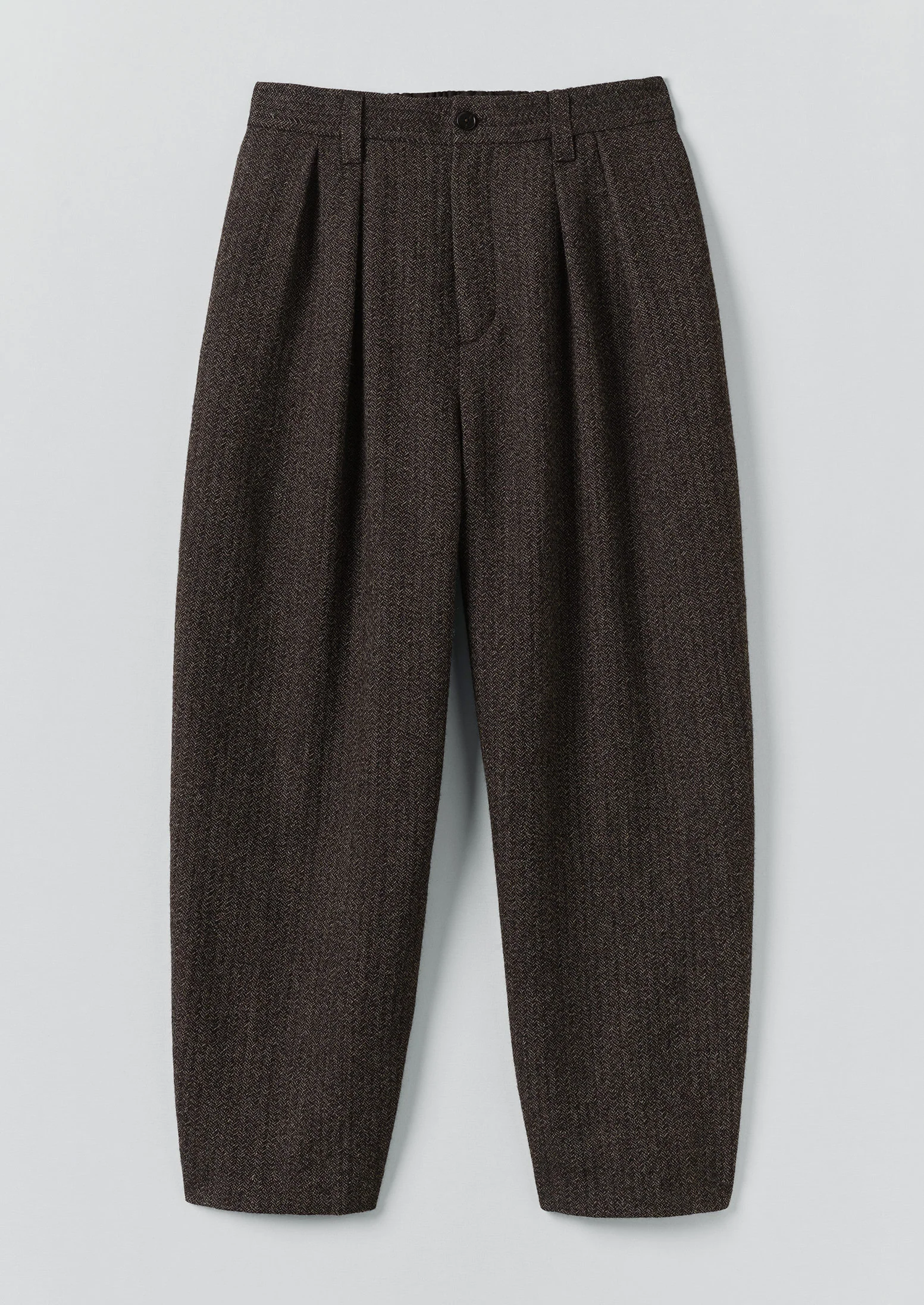 Wool Broken Herringbone Pleat Trousers | Charcoal Mouline
