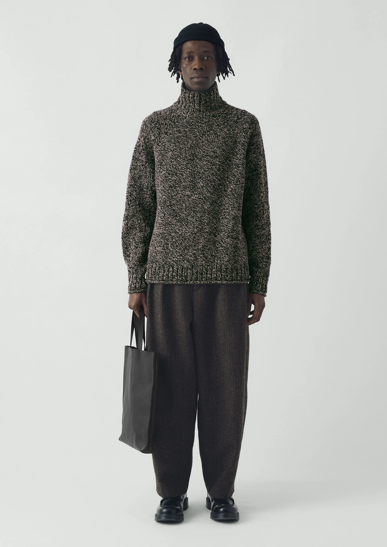 Wool Broken Herringbone Pleat Trousers | Charcoal Mouline - Image 3