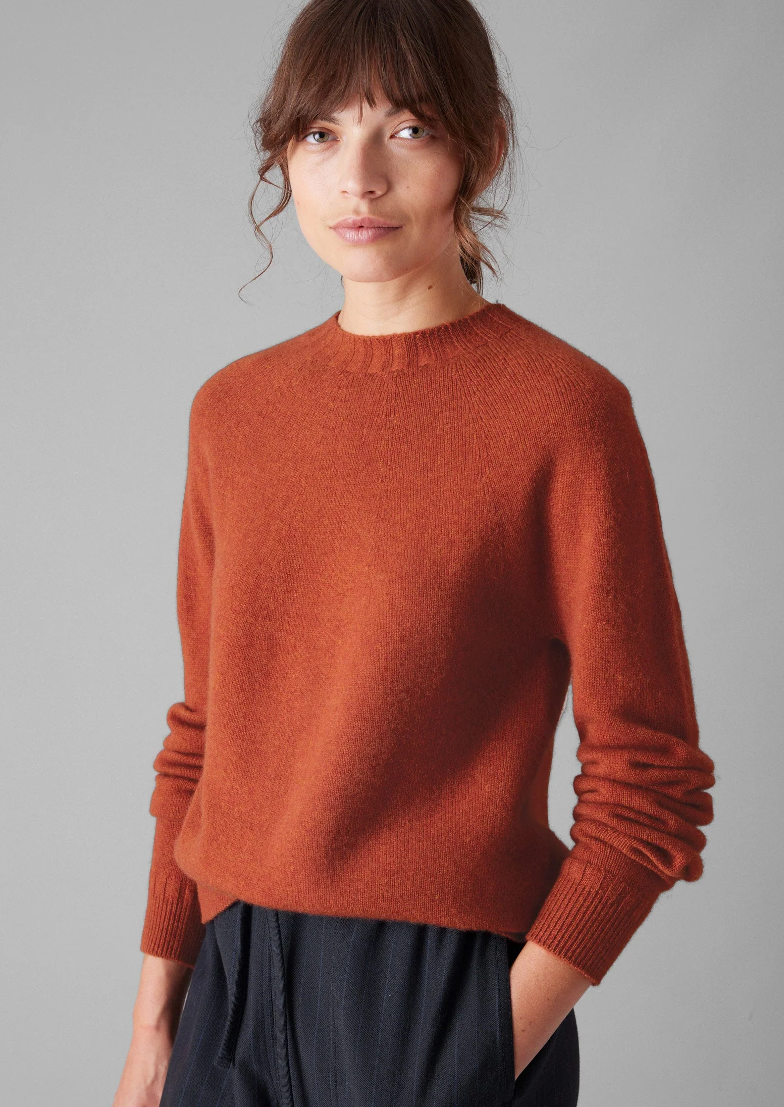 Wool Cashmere Crew Neck Sweater | Terracotta - Image 2