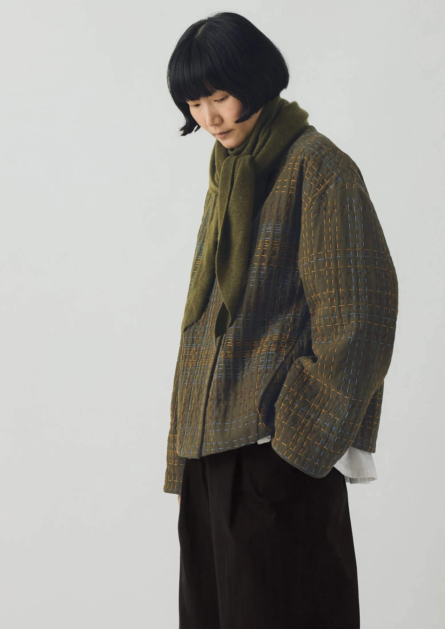 Wool Cashmere Large Bandana | Olive - Image 2