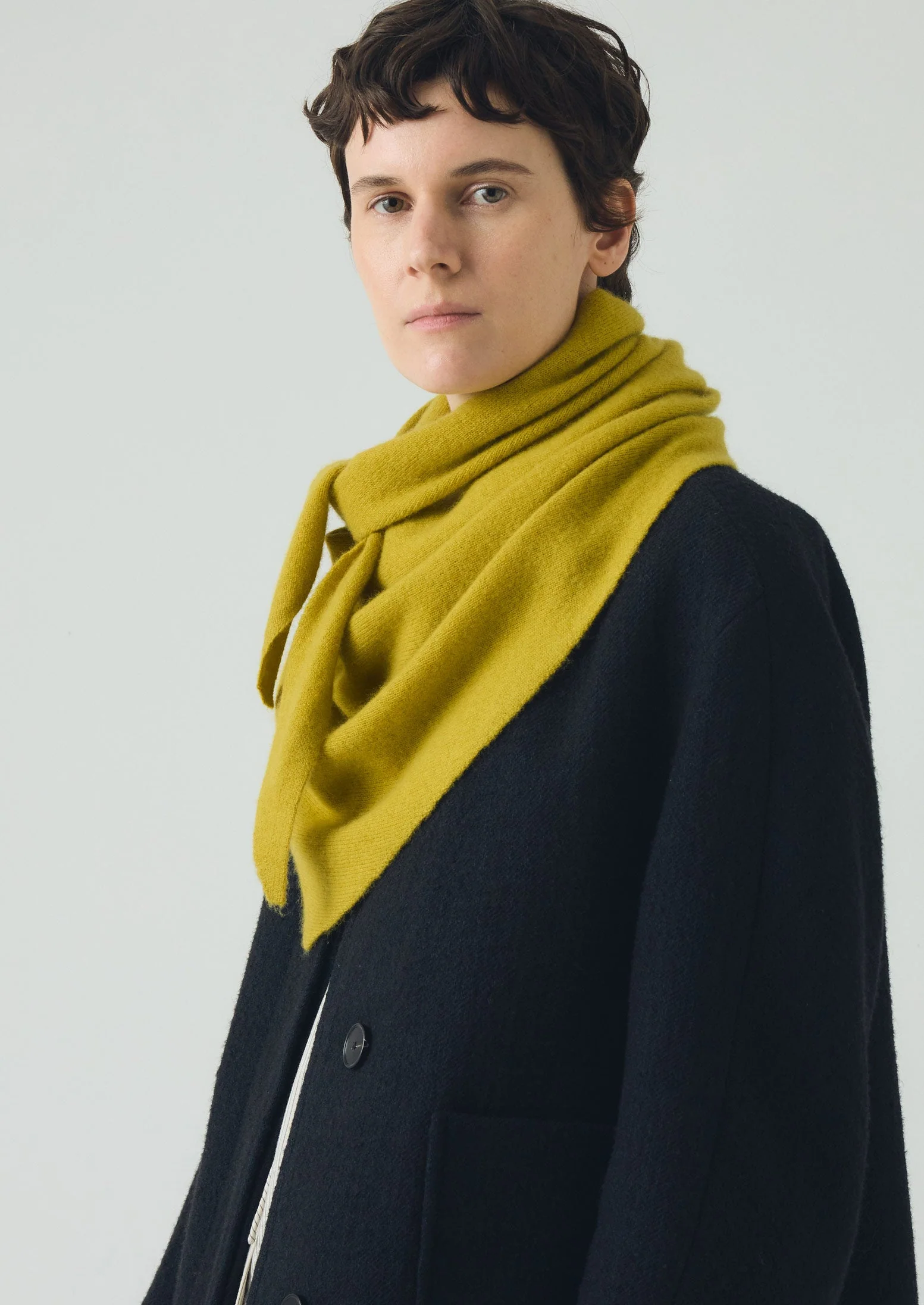 Wool Cashmere Large Bandana | Yellow Moss - Image 2