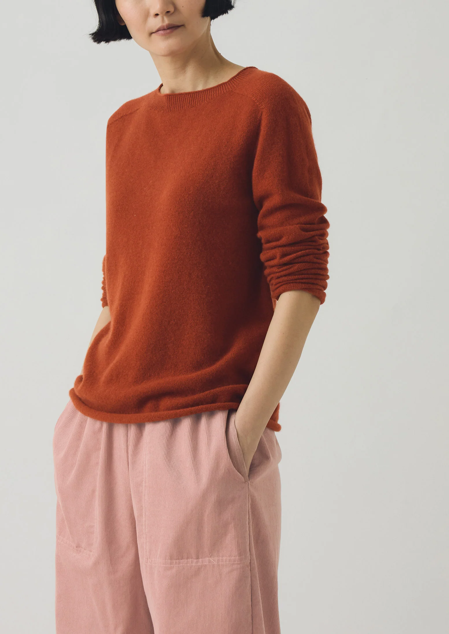 Wool Cashmere Neat Sweater | Burnt Sienna - Image 2